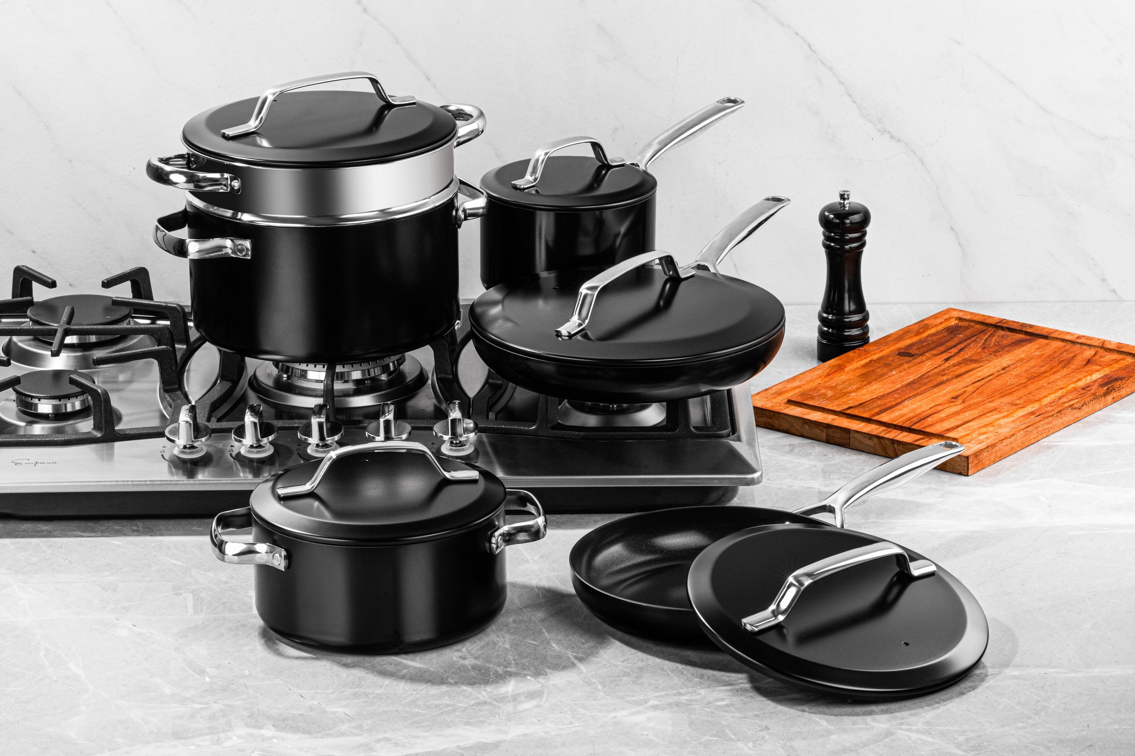 Angle. Gotham Steel - Gotham Steel Modern Collection 11 Piece Black Ceramic Nonstick Cookware Set - Black.