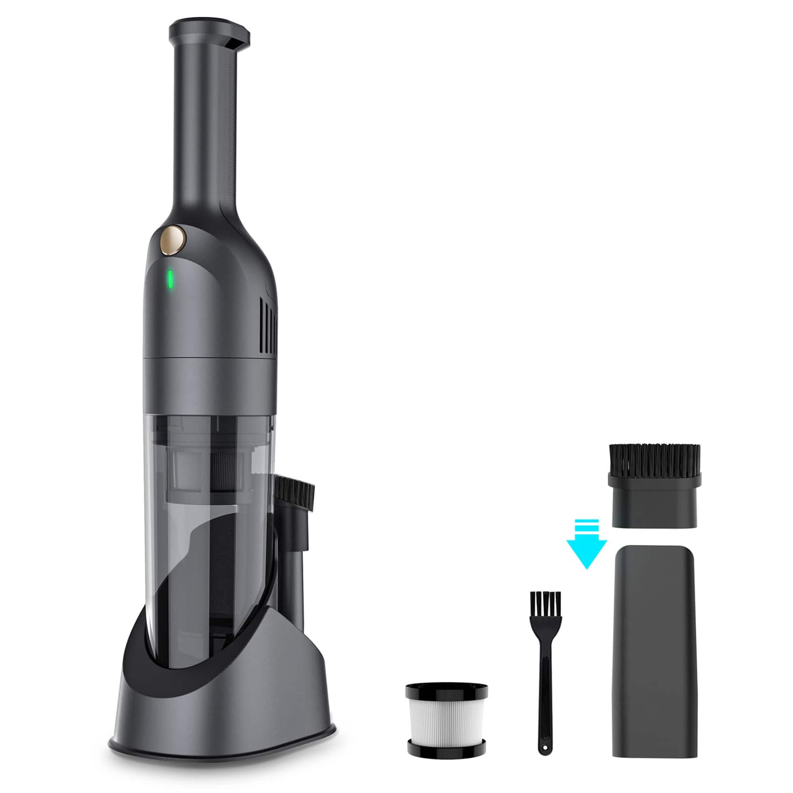 Front. INSE - H1 Handheld Vacuum, Rechargeable Powerful Cordless Car Vacuum Cleaner with 30 Mins Runtime Portable Hand Vacuum - Gray.