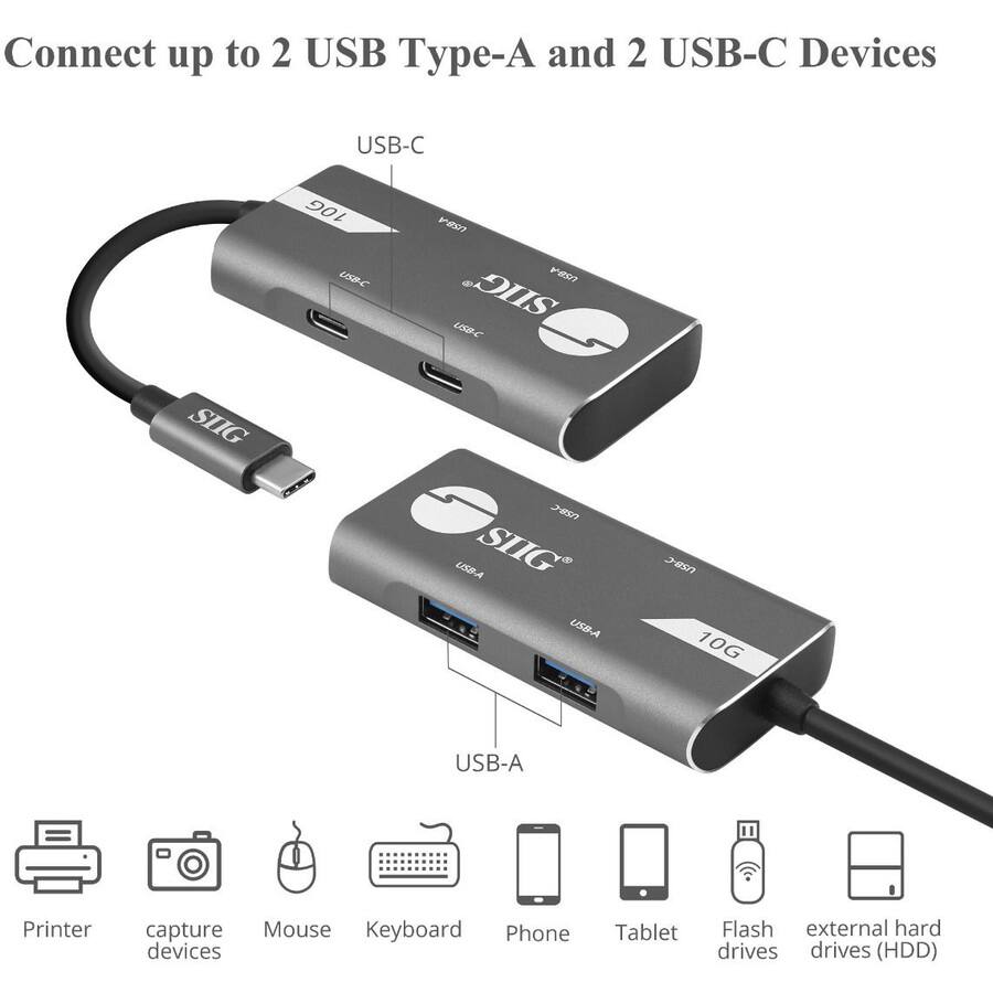 Connect up to 2 USB Type-A and 2 USB-C Devices

USB-C
USB-A

Printer
capture devices
Mouse
Keyboard
Phone
Tablet
Flash drives
external hard drives (HDD)