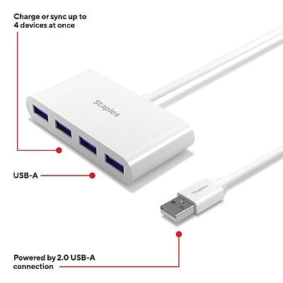 Charge or sync up to 4 devices at once  
Powered by 2.0 USB-A connection  
USB-A