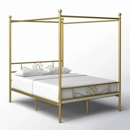 Hivvago - Full size French Country Four Poster Metal Canopy Bed Finish - Gold