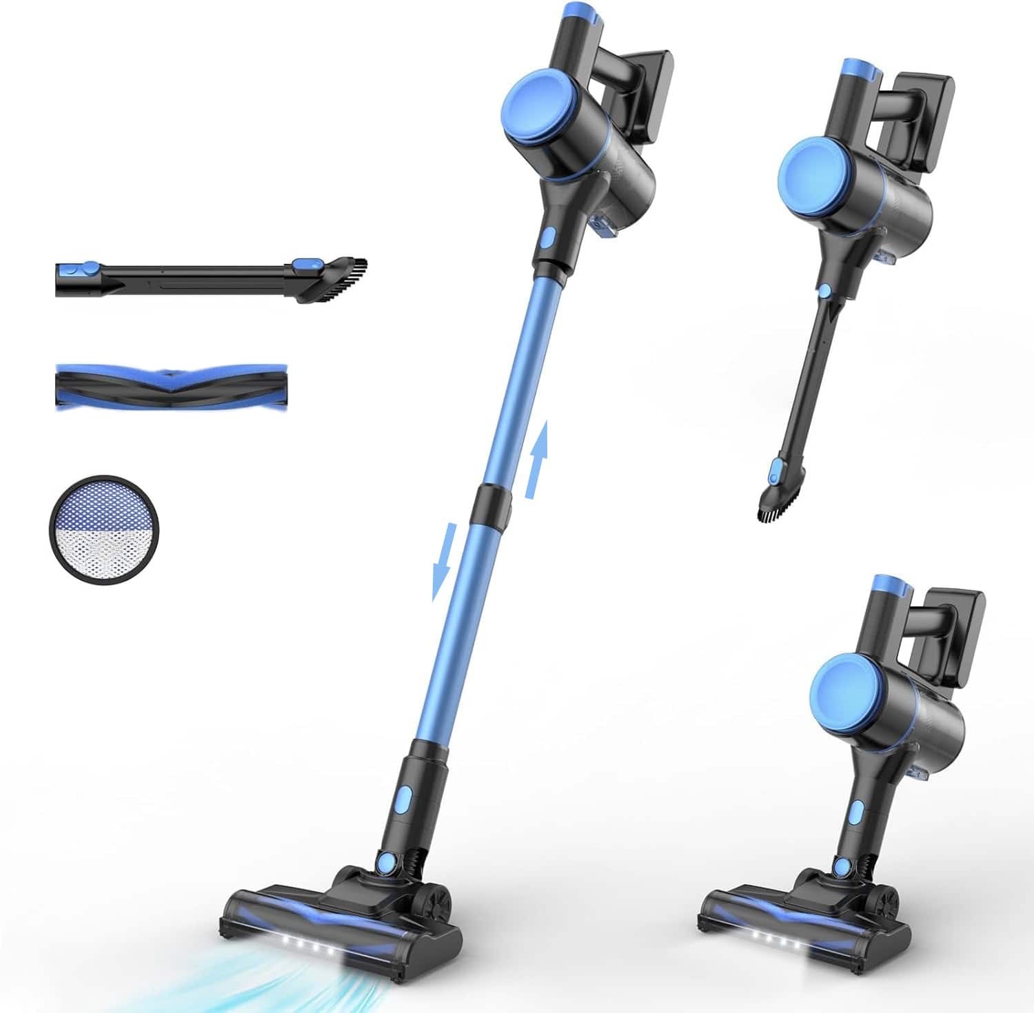 INSE - N8 Cordless Vacuum Cleaner, Lightweight Stick Vacuum with Powerful Suction, 2200mAh Battery, 40 Mins Runtime, Self-Stand - Blue