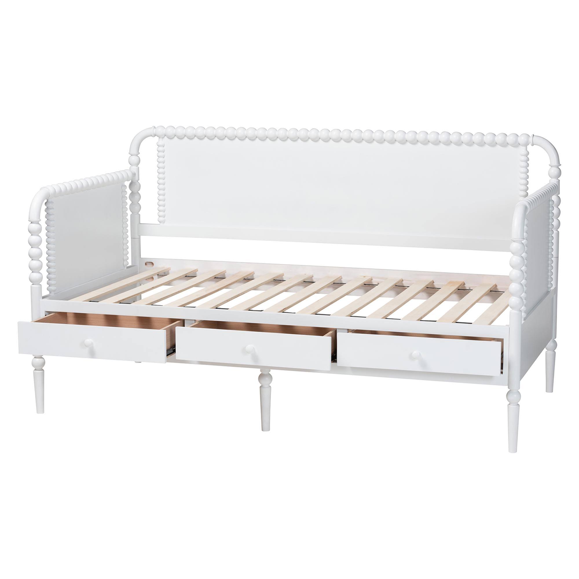 Alt View 2. Baxton Studio - Lucera 3-Drawer Daybed with Bobbin Frame, Full - White.