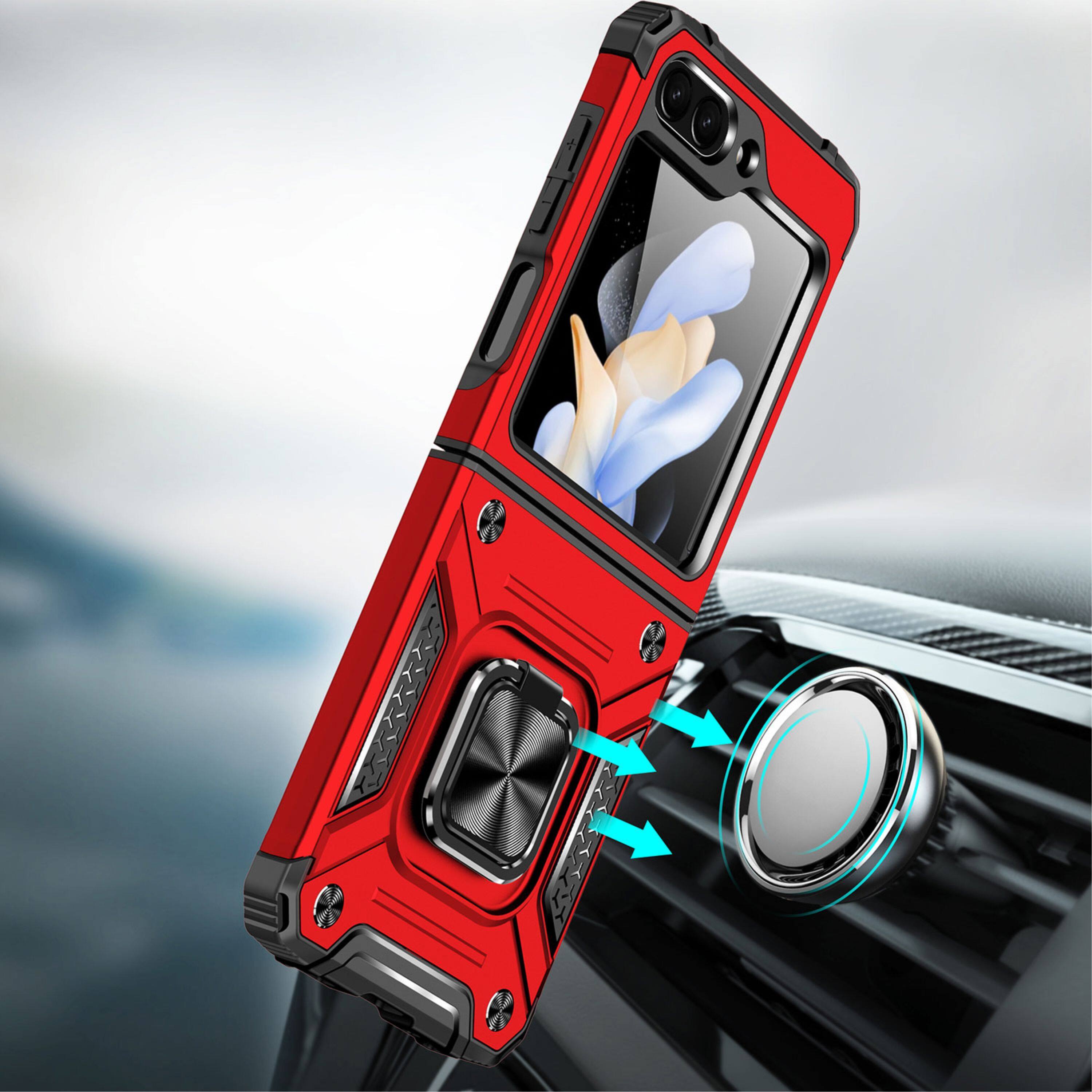 Angle. Kitcheniva - Defender Magnetic Kickstand Phone Case For Samsung Galaxy Z Flip 6 Red - Red.