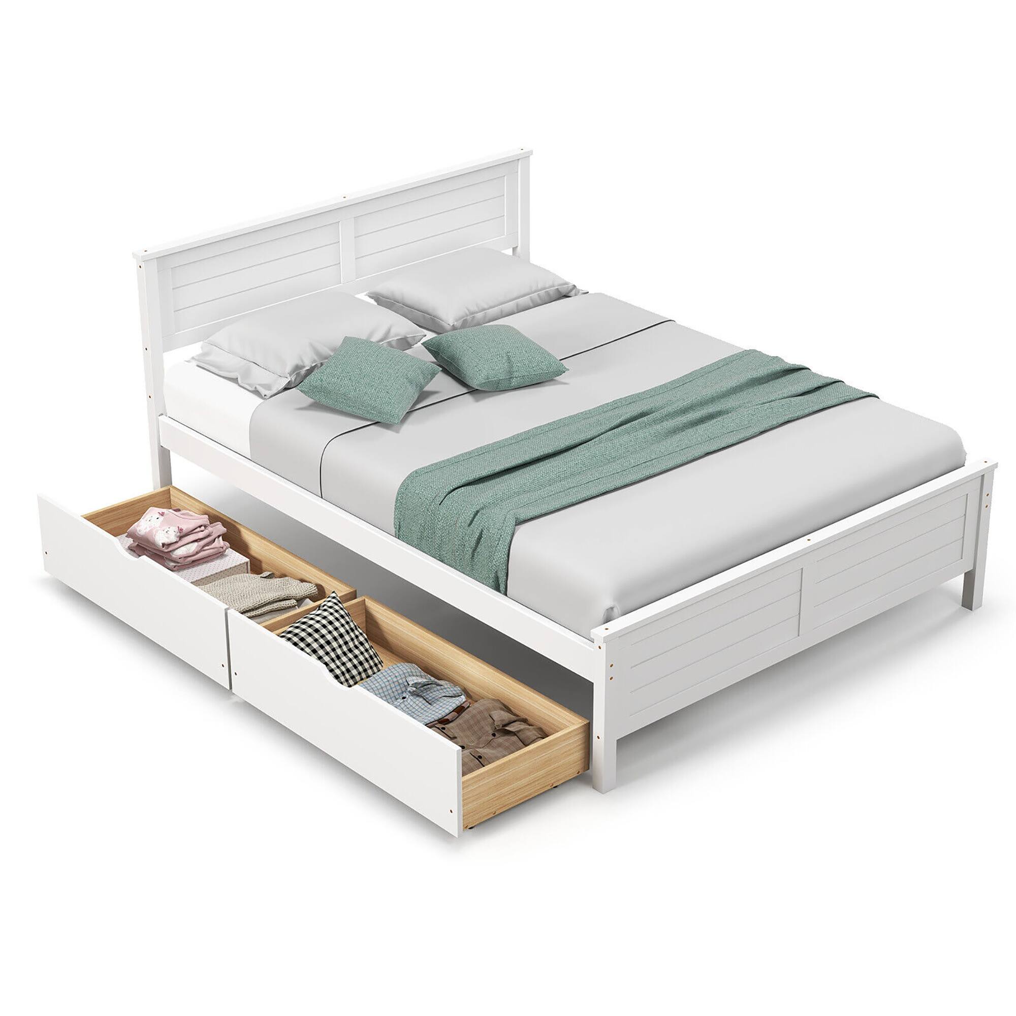 Alt View 1. Gymax - Gymax Full Size Wooden Bed Frame w/ 2 Storage Drawers & Under-bed Storage White - White.