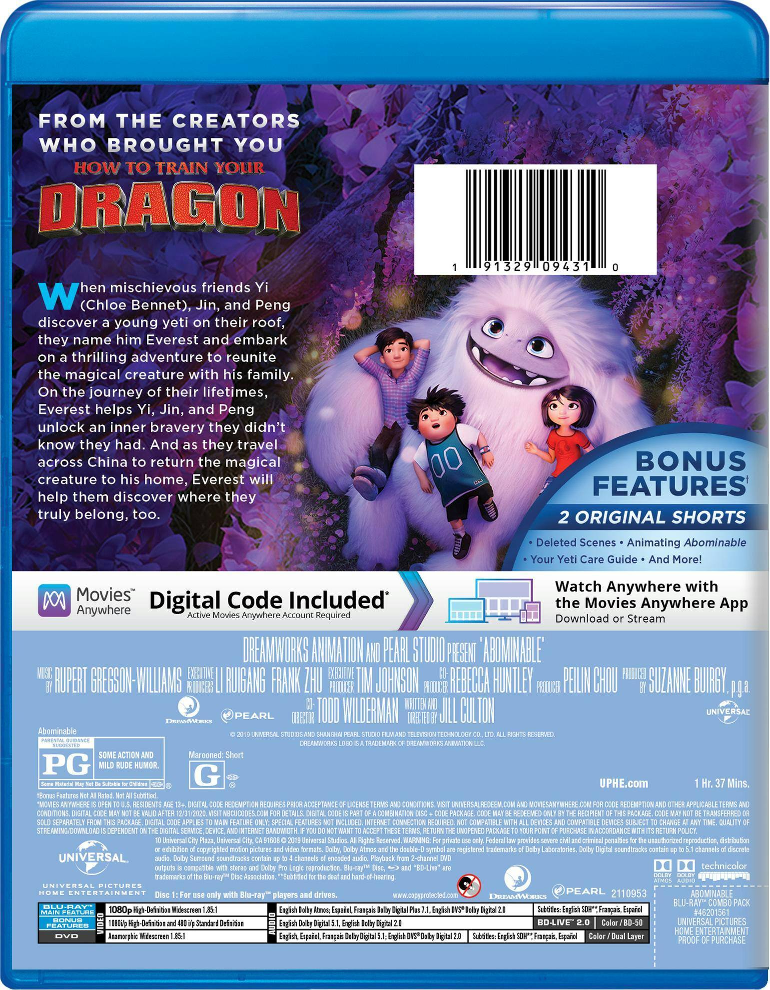 Back. Abominable (DVD + Digital) [Blu-ray].