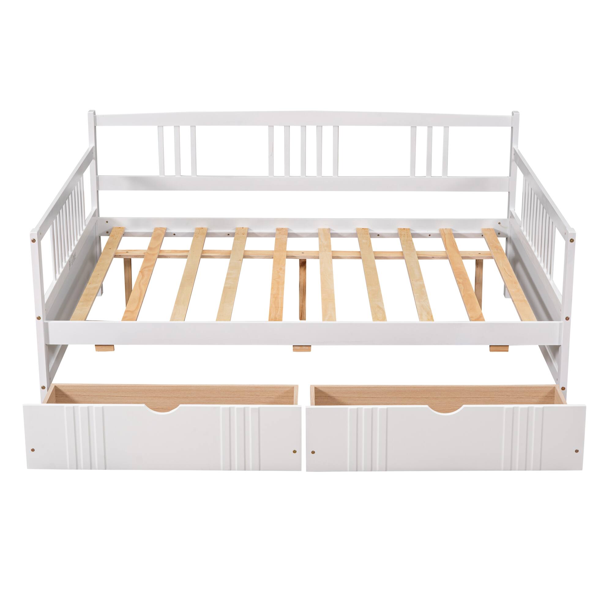 Alt View 5. Whisen - Wood Daybed with Two Storage Drawers, Multi-Functional Sofa Bed Frame - White.