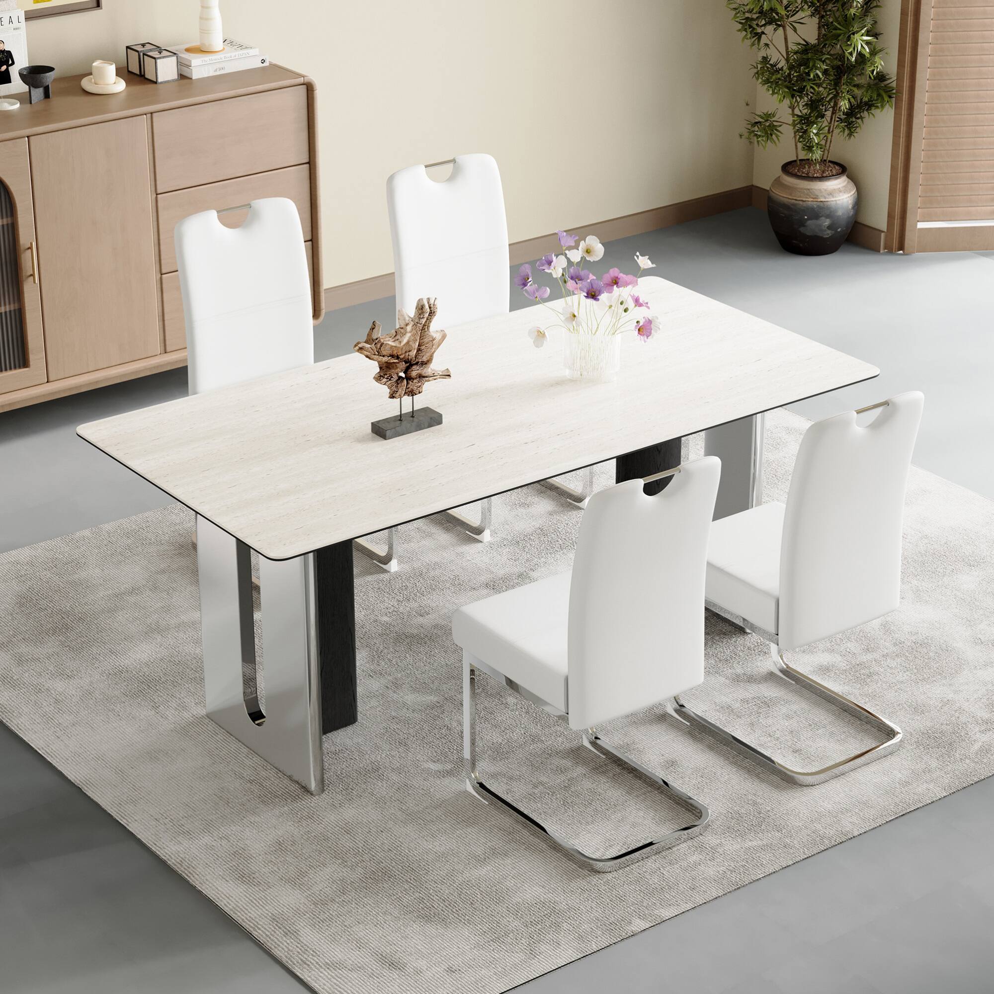 Alt View 1. GOODSILO - Set of 4 Ergonomic Dining Chairs with Thickened Cushions and Built-in Spring Support - White.