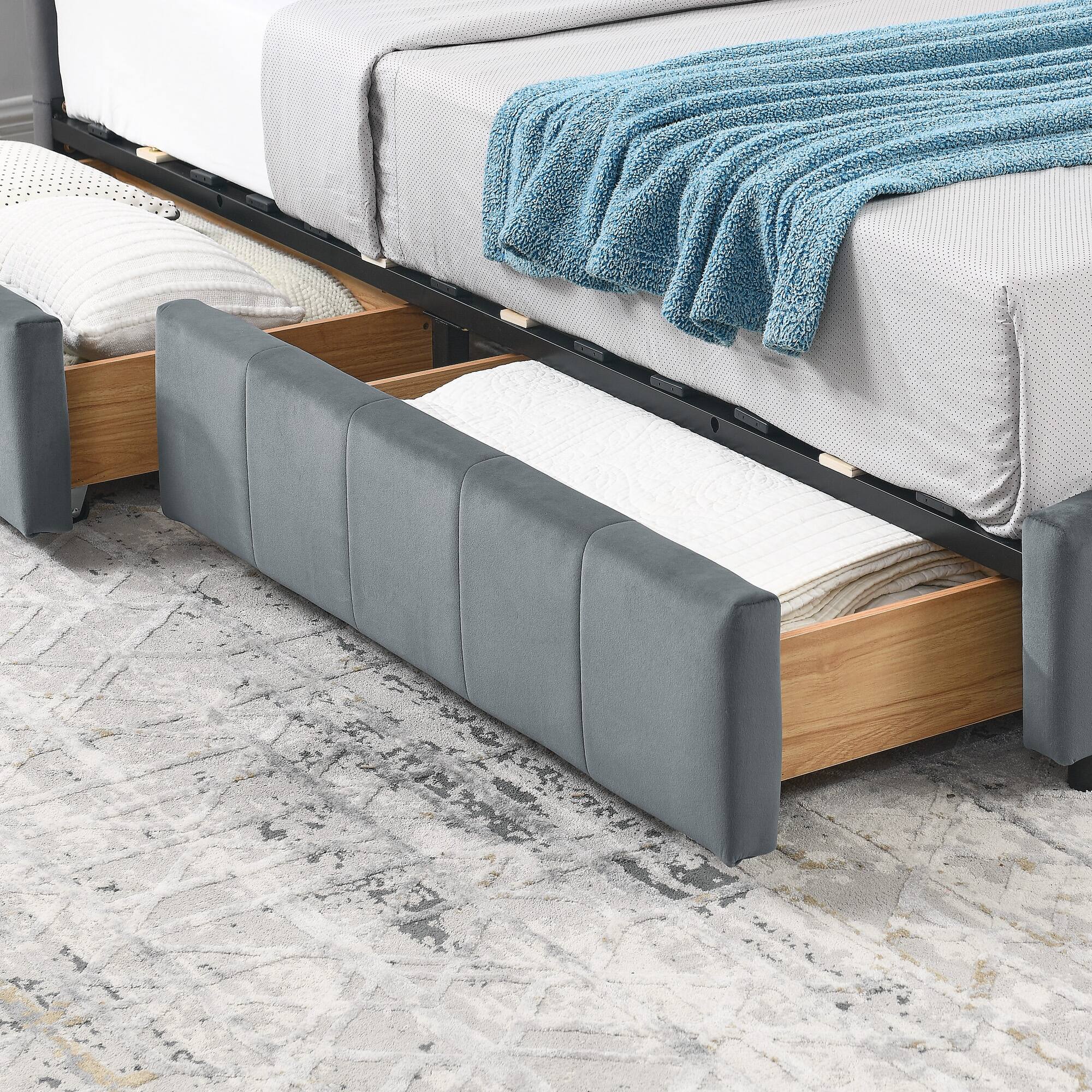 Alt View 2. Anysun - Full Size Velvet Tufted Storage Bed Frame - Sofa Bed with Backrest & Armrests for Bedroom or Living Room - Grey.