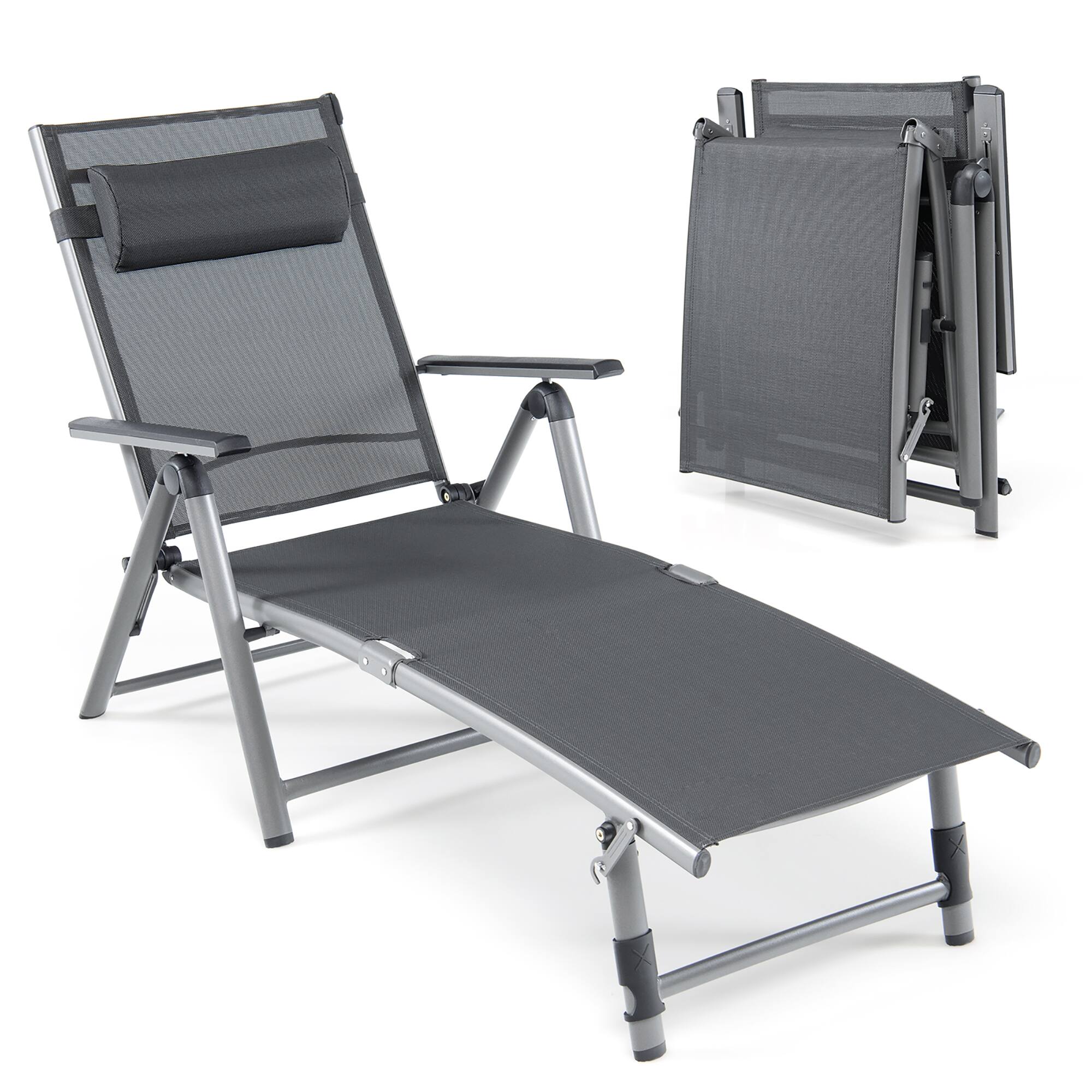 Alt View 8. Gymax - Gymax 2PCS Patio Lounge Chair Rustproof Aluminum Folding Chaise w/ Adjustable Backrest & Footrest - Black.