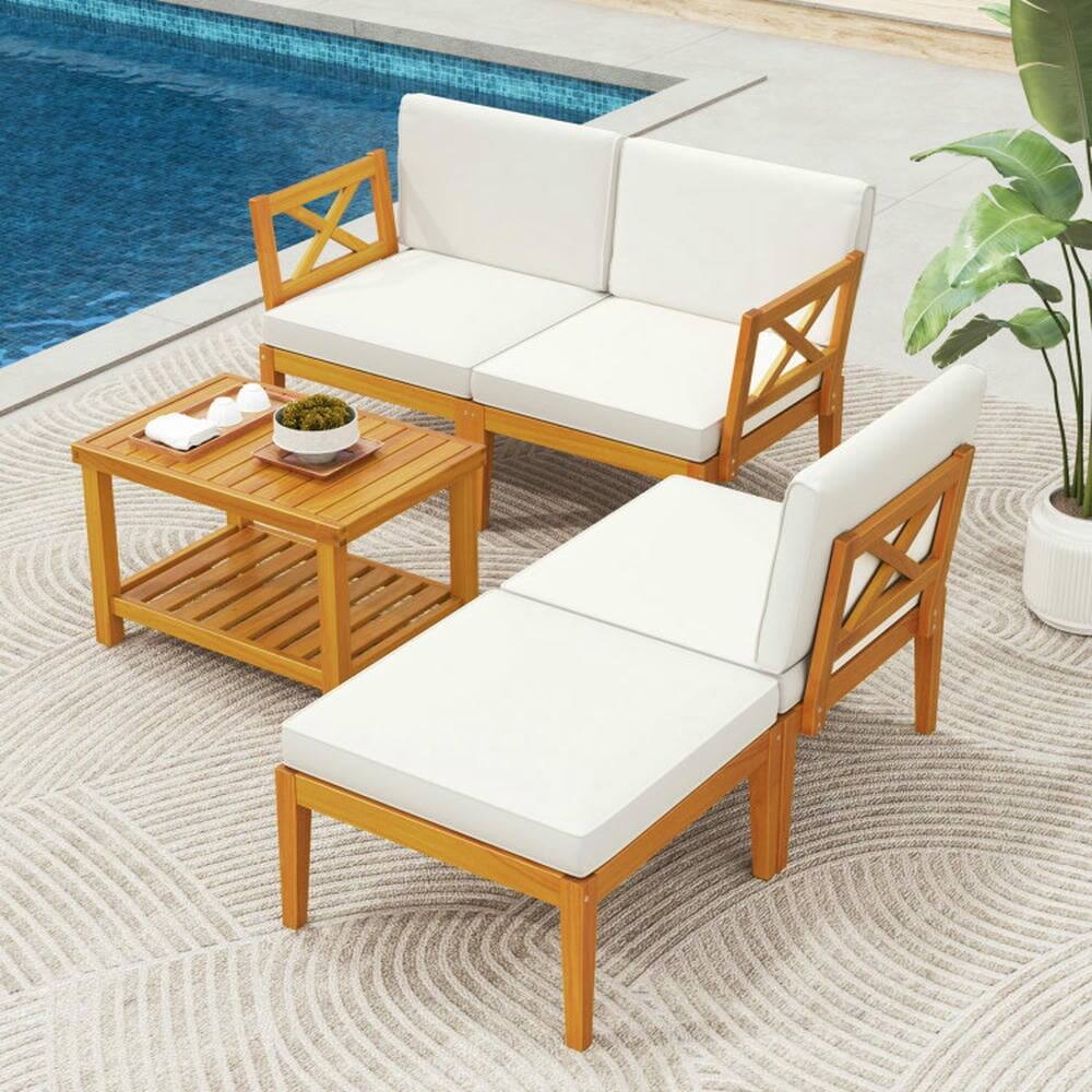 Angle. Kadyn - Patio Furniture Sets,Outdoor & Patio Furniture Sets,5 Pieces Acacia Wood Patio Furniture Set - White.