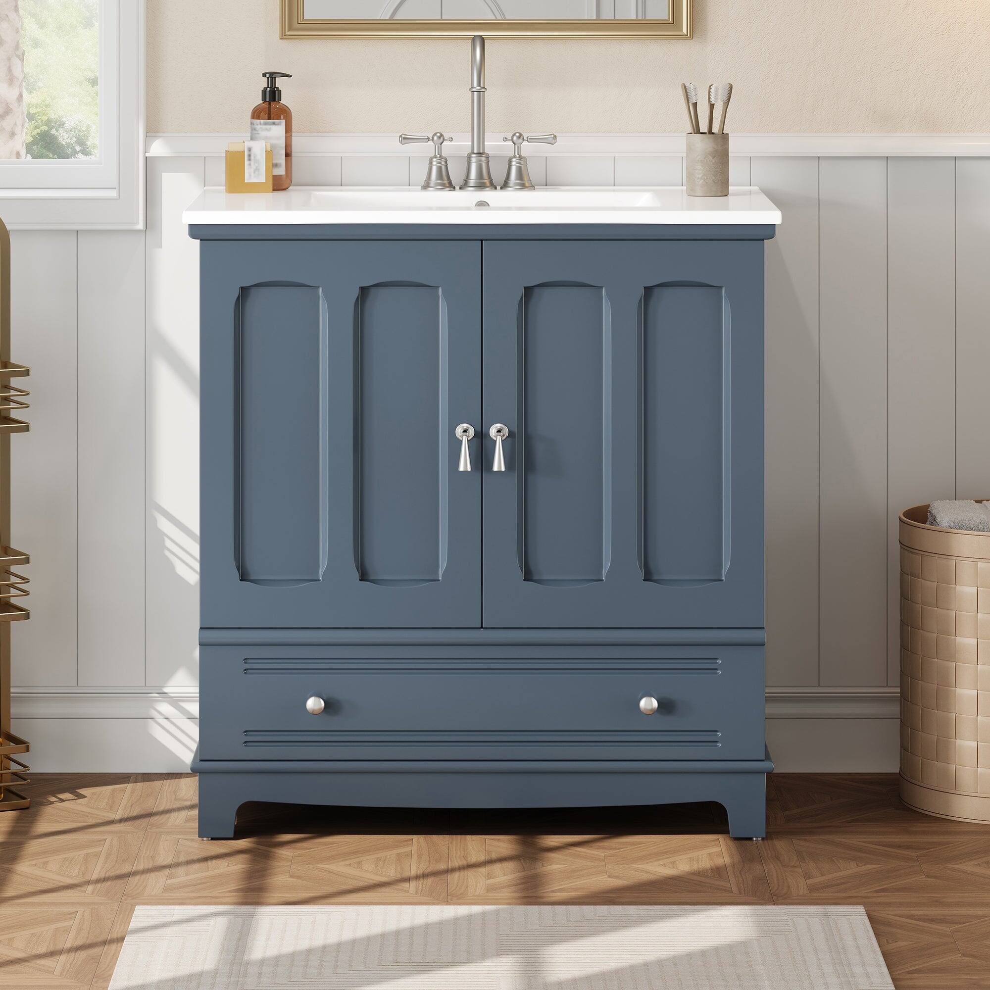 Alt View 4. Boyel Living - 30 Inch Bathroom Vanity with Ceramic Sink and Adjustable Shelf Blue - Blue.