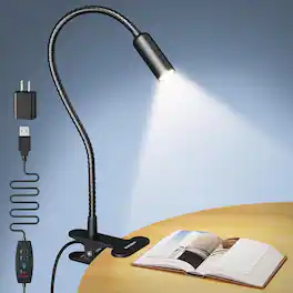 PARKER SLATER - Clip-On LED Reading Light with 10 Brightness Levels (20–180LM) – Flexible Gooseneck, Eye-Caring Book Light for Desk, Bed - Black