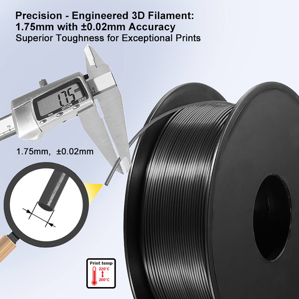 Precision - Engineered 3D Filament:  
1.75mm with ±0.02mm Accuracy  
Superior Toughness for Exceptional Prints  

1.75mm, ±0.02mm  

Print temp: 200°C - 220°C