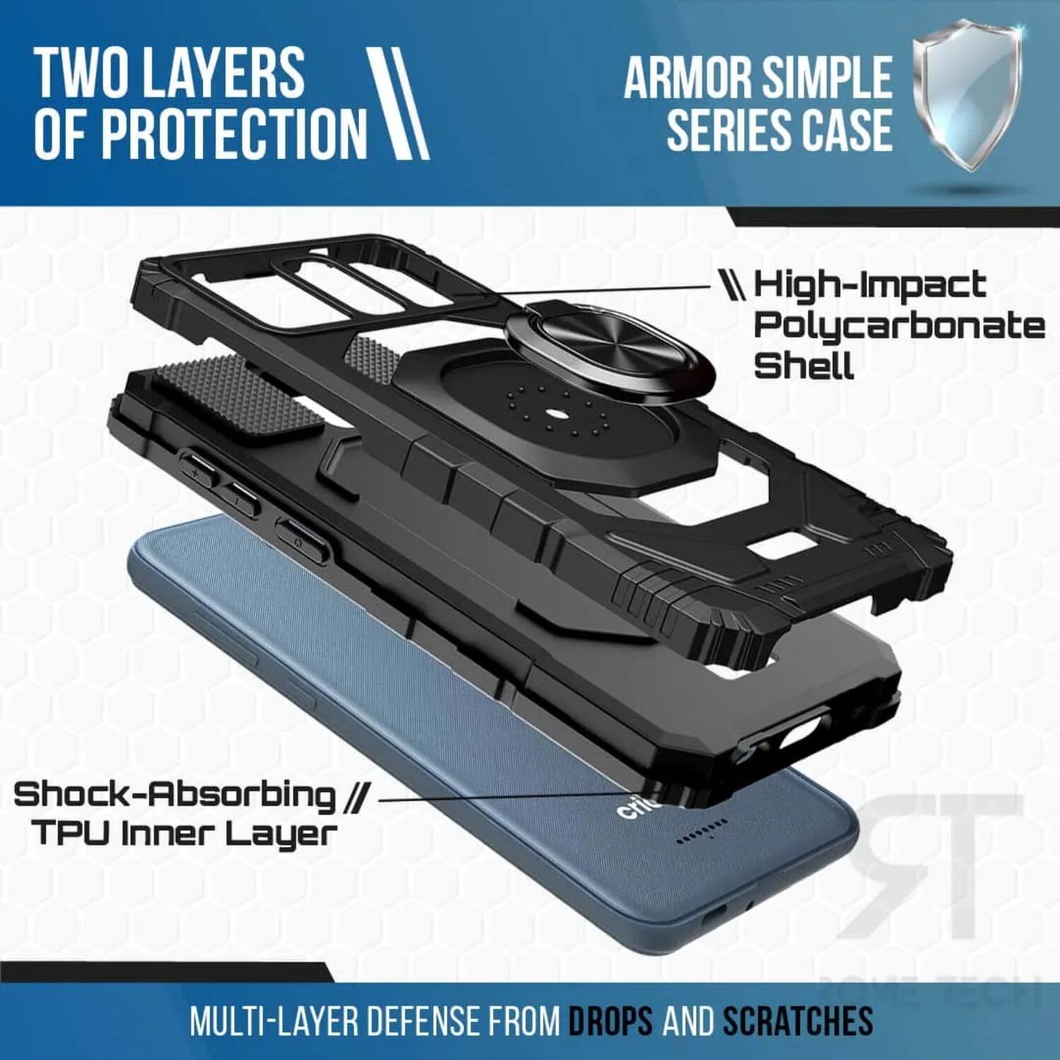 TWO LAYERS OF PROTECTION

ARMOR SIMPLE SERIES CASE

High-Impact Polycarbonate Shell

Shock-Absorbing TPU Inner Layer

MULTI-LAYER DEFENSE FROM DROPS AND SCRATCHES