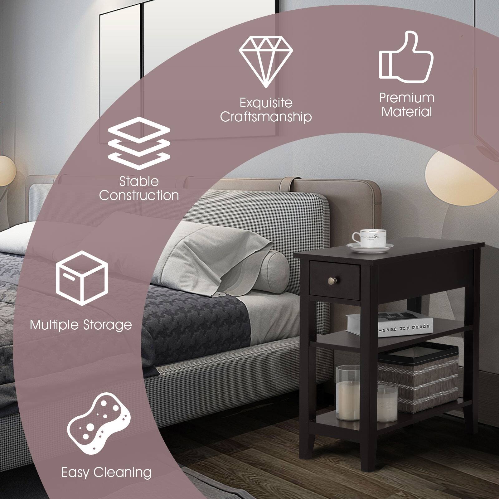 - Exquisite Craftsmanship
- Premium Material
- Stable Construction
- Multiple Storage
- Easy Cleaning