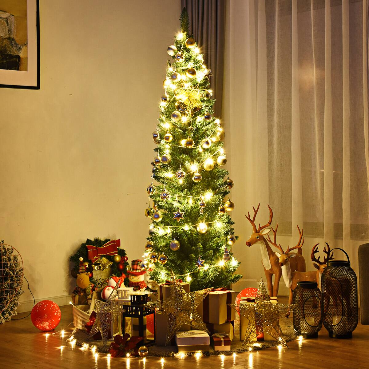 Alt View 12. Costway - 6Ft PVC Artificial Pencil Christmas Tree Slim Stand - Green.