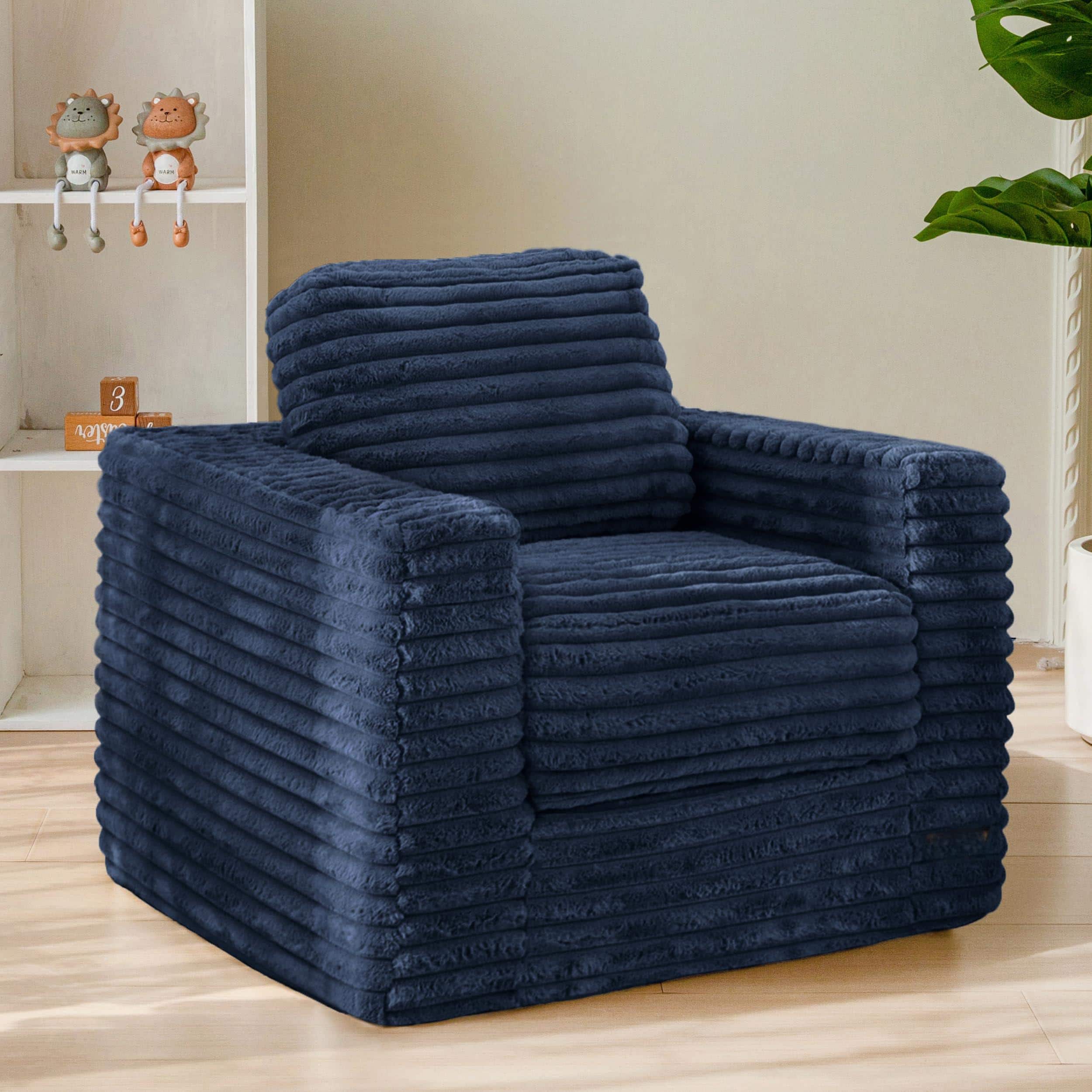 JETRANSPORT - Bean Bag Chair Comfy Faux Sofa With Filler Upholstered Floor Pillows And Armrests Lazy Couch For Grey - Navy