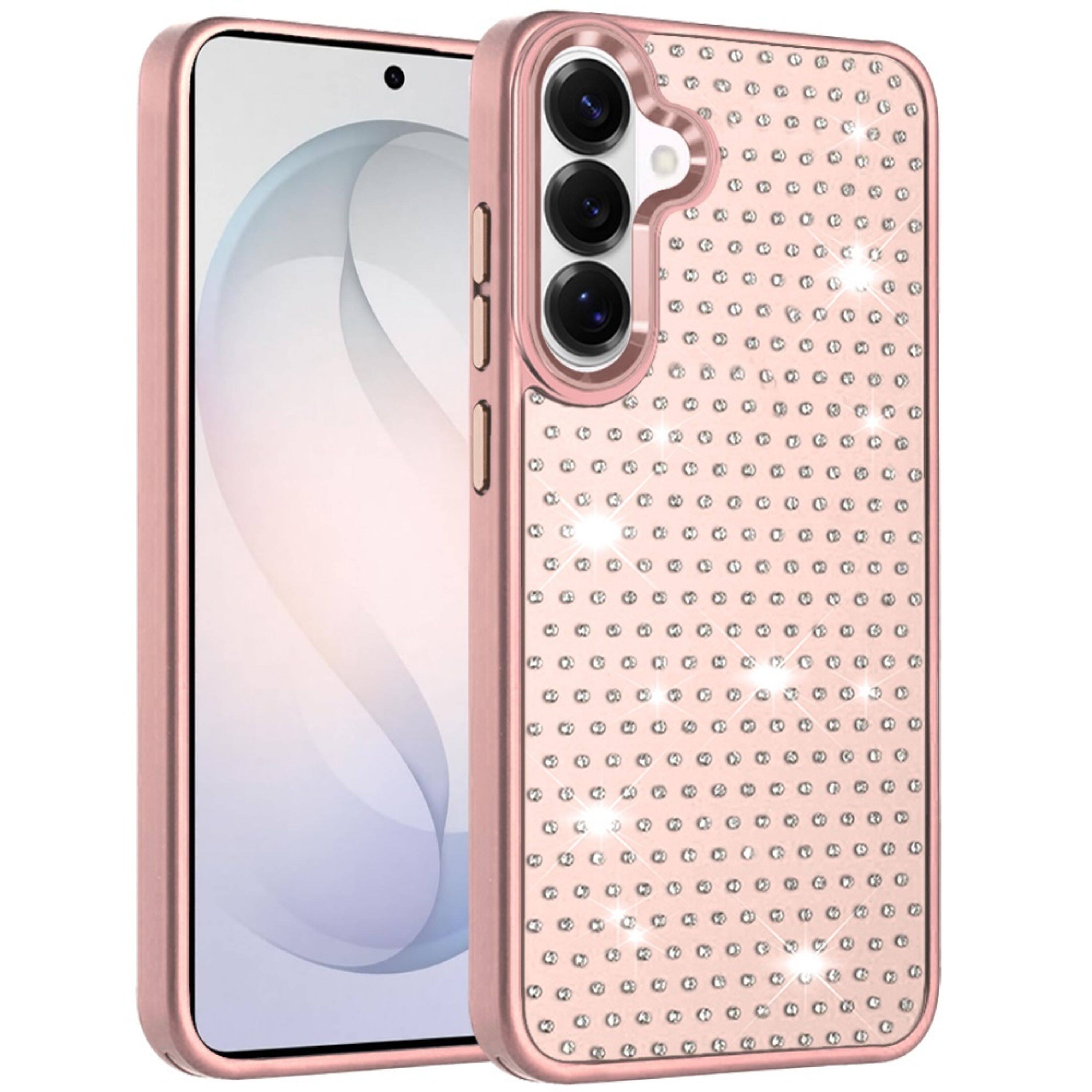Left. Kitcheniva - Rhinestone Faux Case Plus Tempered Glass For Samsung S26 FE Rose Gold - Rose Gold.
