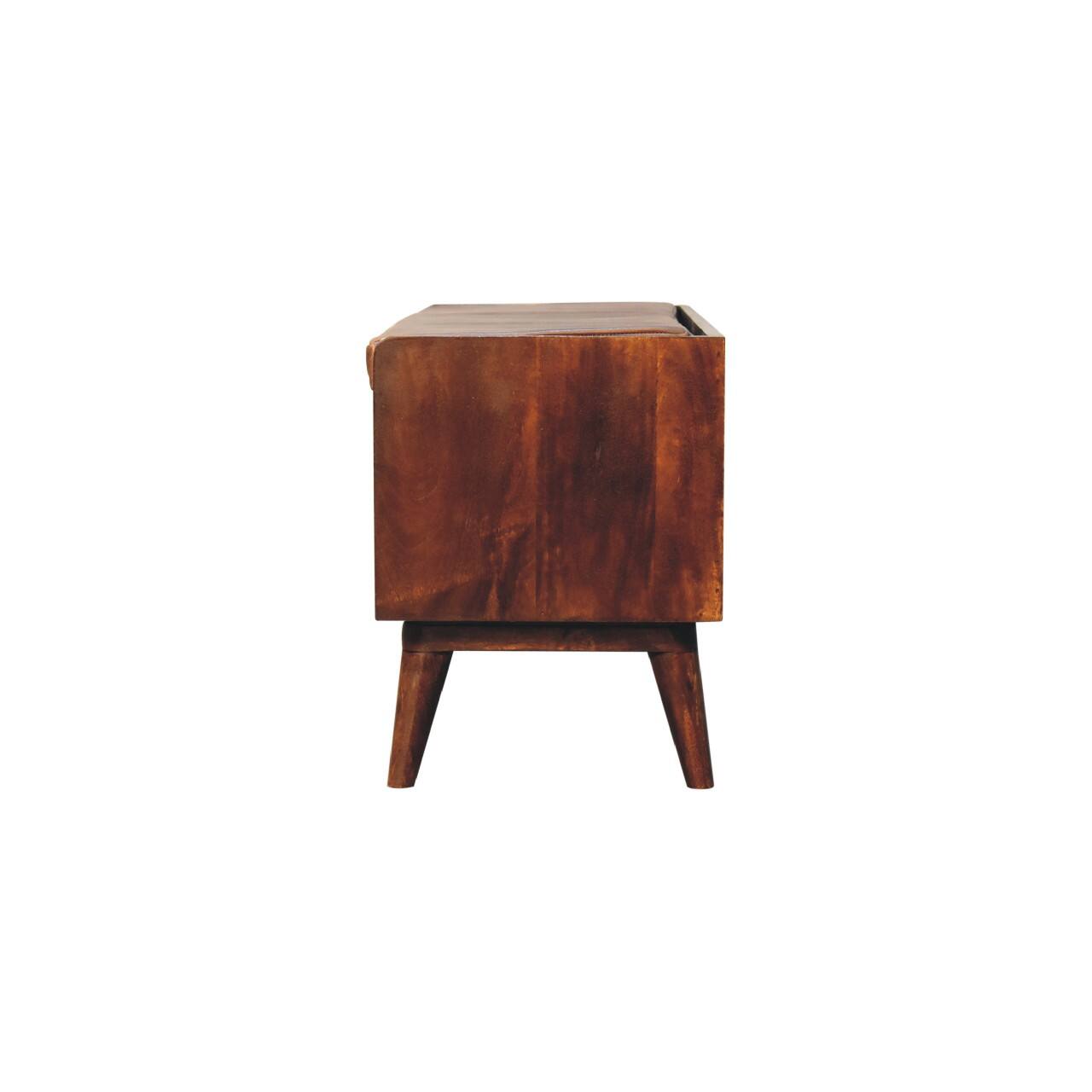 Alt View 5. Artisan Furniture - Artisan Furniture Solid Wood Chestnut Bench with Brown Leather Seatpad, Upholstered, 1 Open Slot, Dark Brown - Dark Brown.