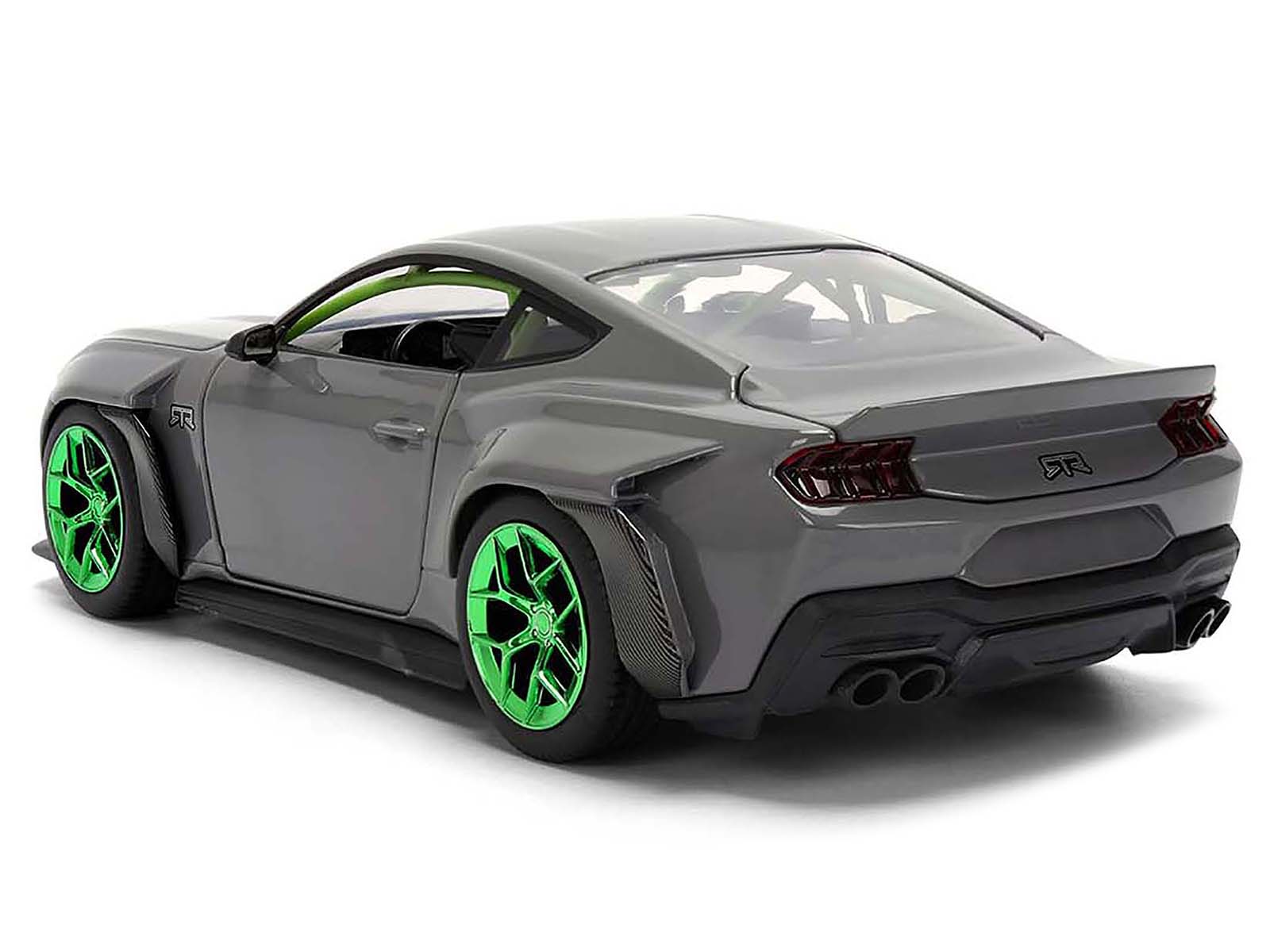 Alt View 1. Jada - 2024 Ford Mustang RTR Gray with Green Wheels "Bigtime Muscle" Series 1/24 Diecast Model Car by Jada - Gray with Green.