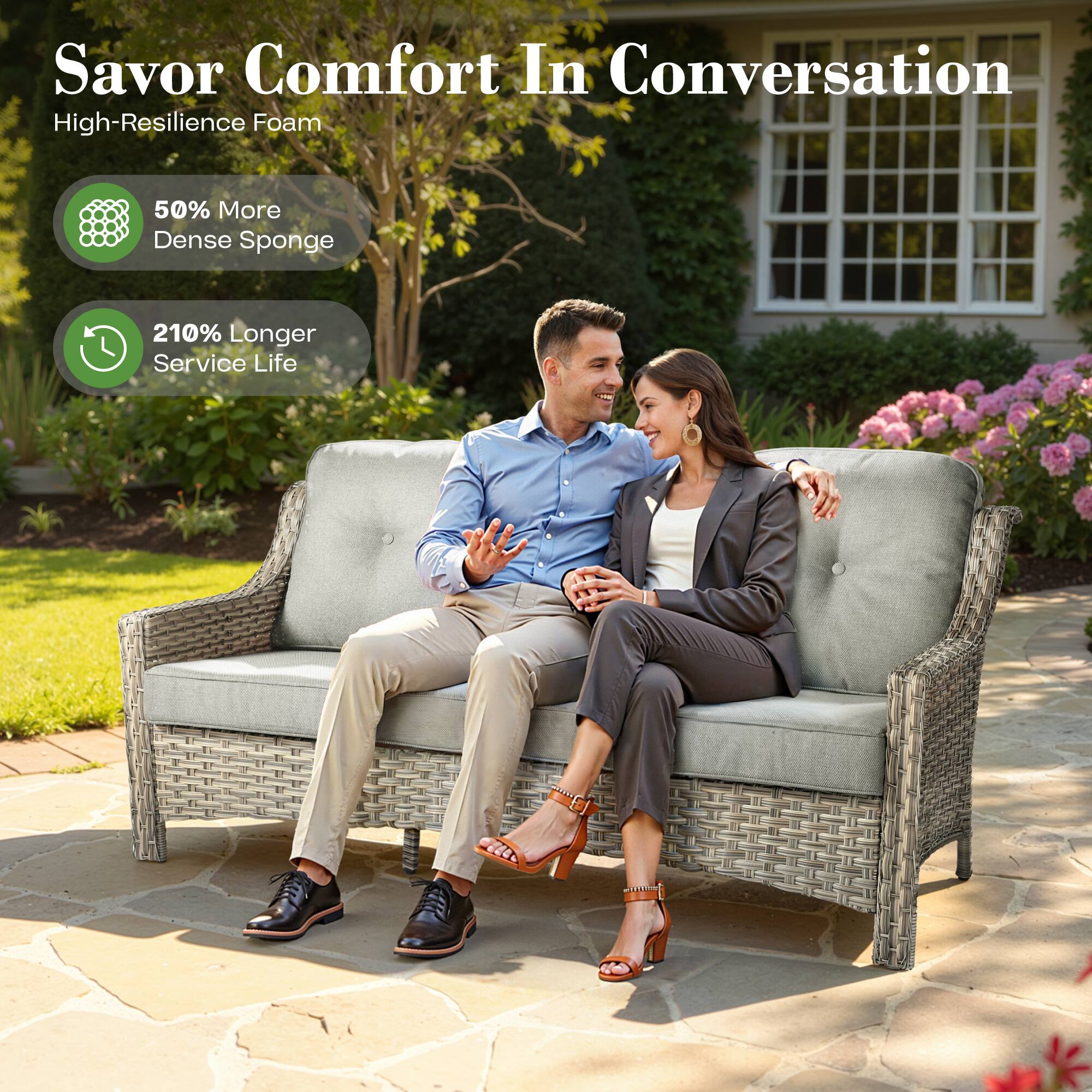 Savor Comfort In Conversation

High-Resilience Foam

- 50% More Dense Sponge
- 210% Longer Service Life