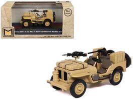 Militaria Die Cast - British SAS 1/4-Ton Willys Jeep with Vickers K Machine Gun Desert British Royal Army 1/43 Diecast Model - Sand