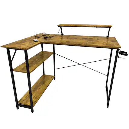 Front. Comhoma - L-Shaped Office Desk with Power Outlets LED Lights 42" Wide Reversible Home Office Desks - Wood.