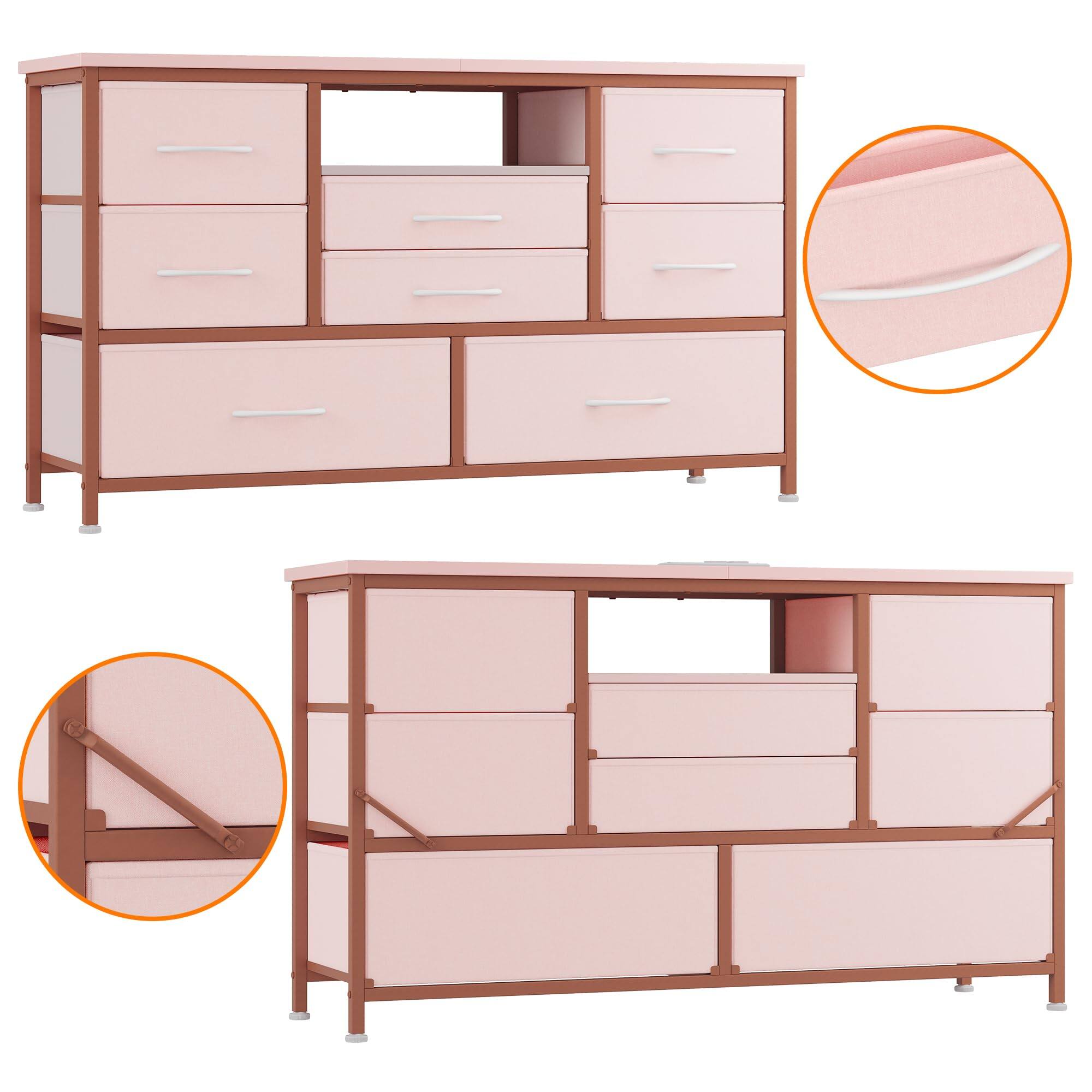 Alt View 4. GARVEE - 8 Drawer LED TV Stand with Power Outlet, Media Console for 55-Inch TVs, 22 Color Lighting Modes Storage Cabinet - Pink.