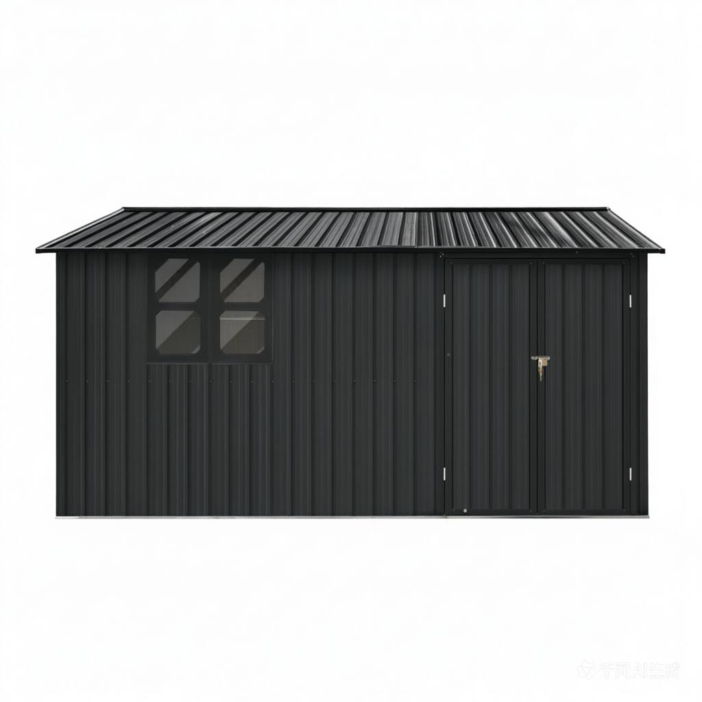 Alt View 9. Loheer - Loheer 12x10 Metal Shed Black Outdoor Storage Shed with Window Shelves and Apex Roof.