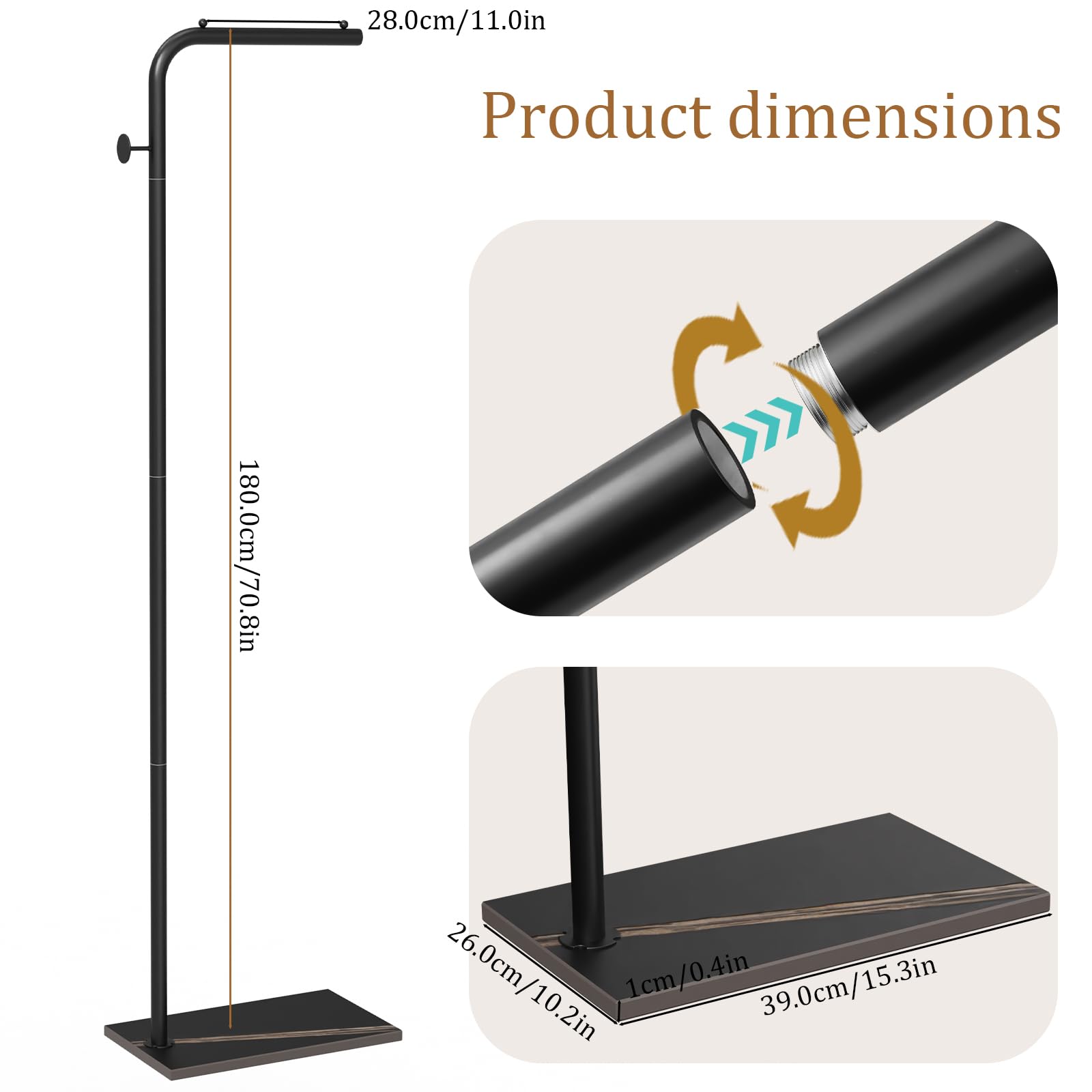 Product dimensions

- Height: 180.0cm/70.8in
- Width: 28.0cm/11.0in
- Depth: 26.0cm/10.2in
- Base: 39.0cm/15.3in
- Thickness: 1cm/0.4in