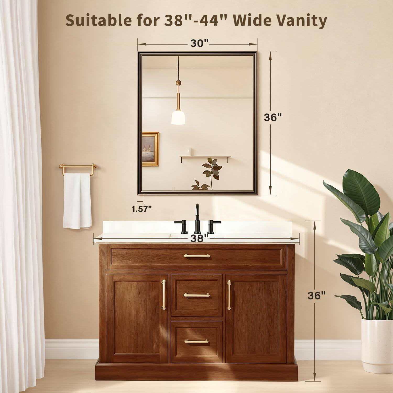 Suitable for 38"-44" Wide Vanity

- 30"
- 36"
- 1.57"
- 38"
- 36"