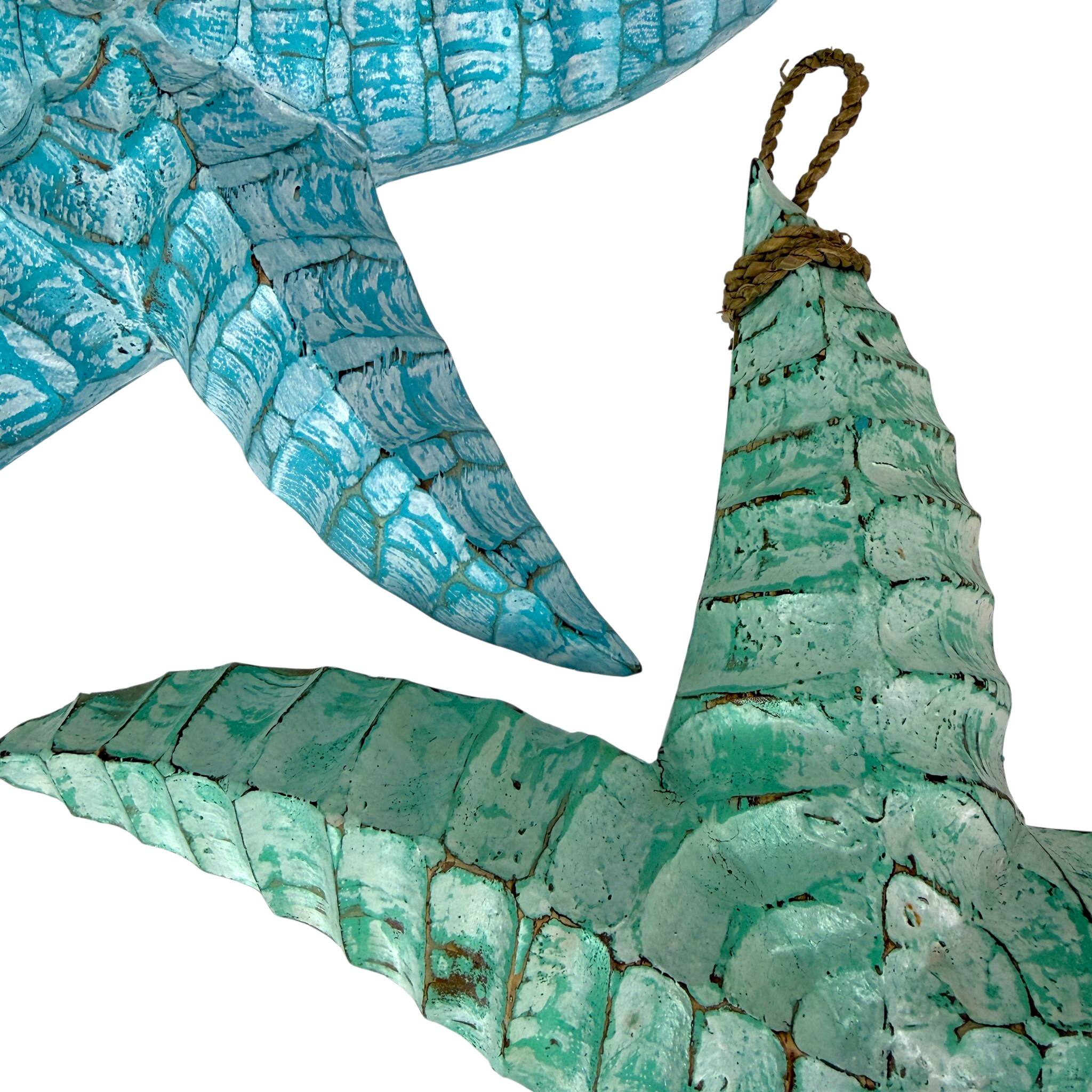 Alt View 4. Things2Die4 - Set of 2 Blue Green Wooden Starfish Wall Sculptures Coastal Hanging - Multicolored.