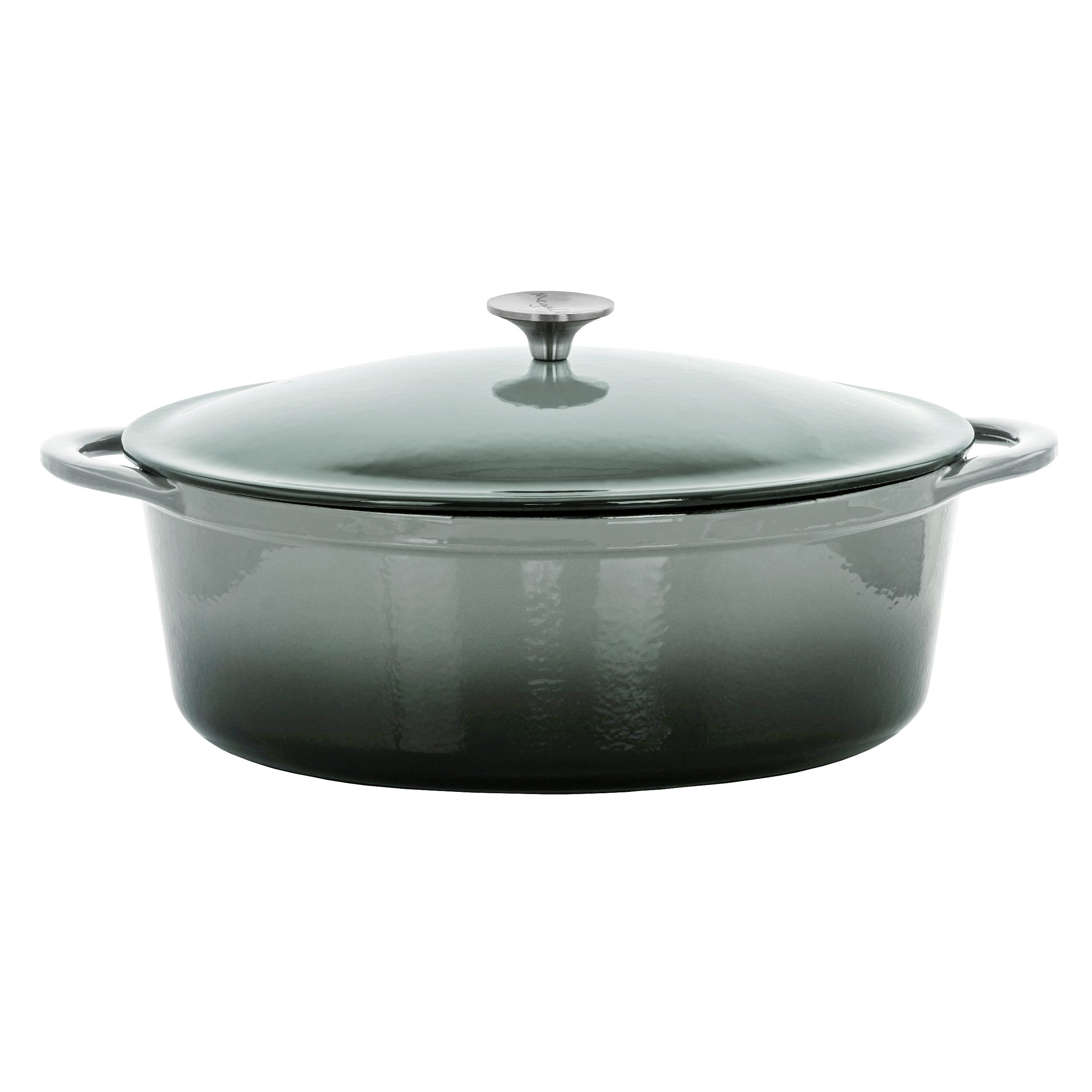 MegaChef - 7 Quarts Oval Enameled Cast Iron Casserole - Gray