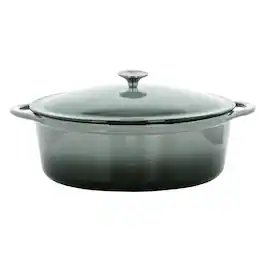 MegaChef - 7 Quarts Oval Enameled Cast Iron Casserole - Gray