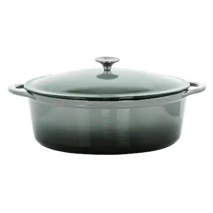 Front. MegaChef - MegaChef 7 Quarts Oval Enameled Cast Iron Casserole in Gray - Gray.