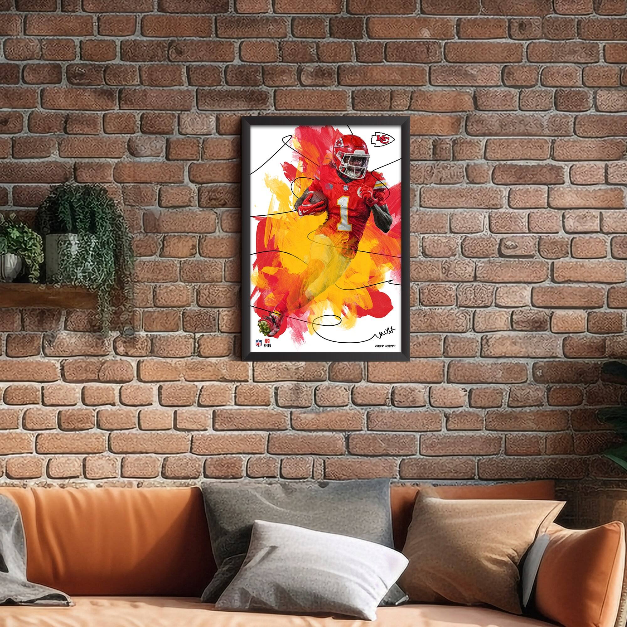 Alt View 1. Sporticulture - Xavier Worthy Kansas City Chiefs 14" x 20" Brush Stroke Player Framed Art Print - Multicolor.
