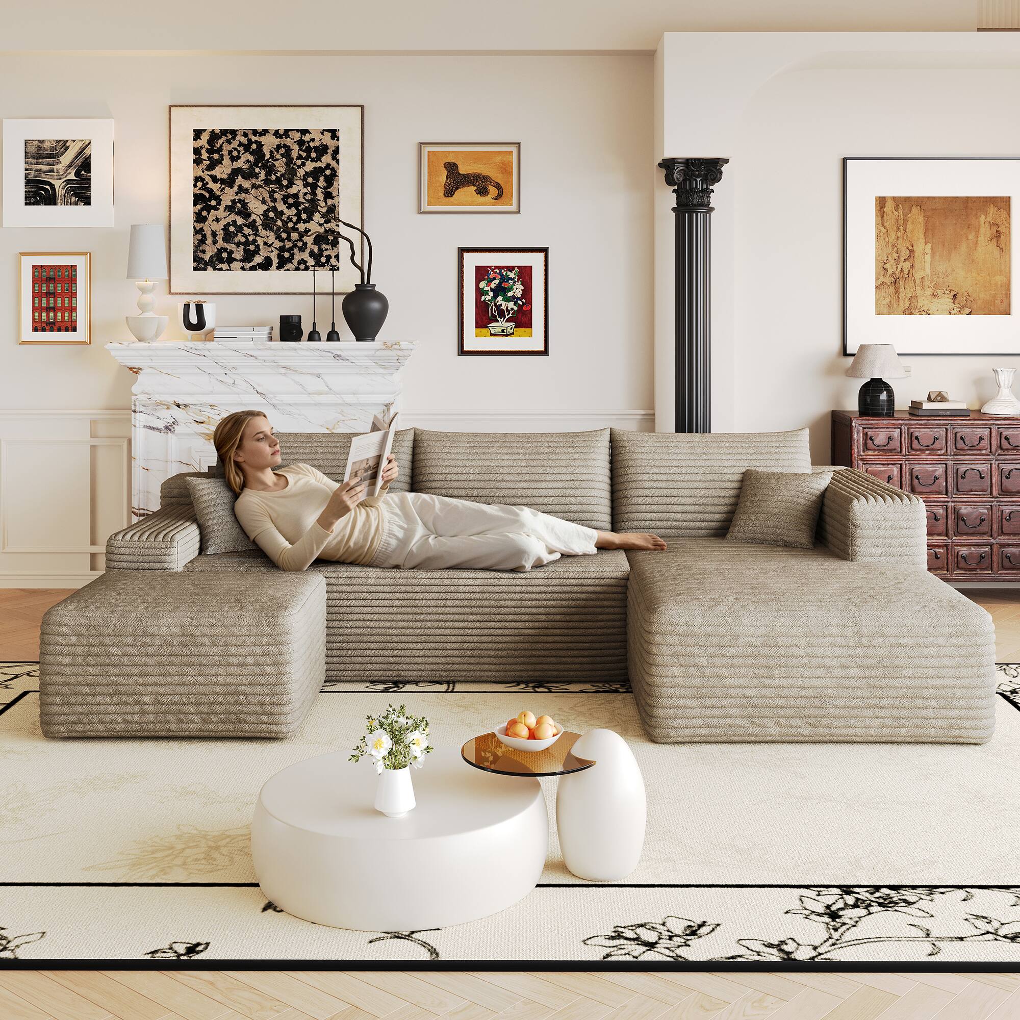 Alt View 4. Meqiodas - Modular Sectional Sofa, L Shaped Could Couch with Ottoman, Wide Deep Seat Comfy Couch for Living Room, Bedroom - Camel.