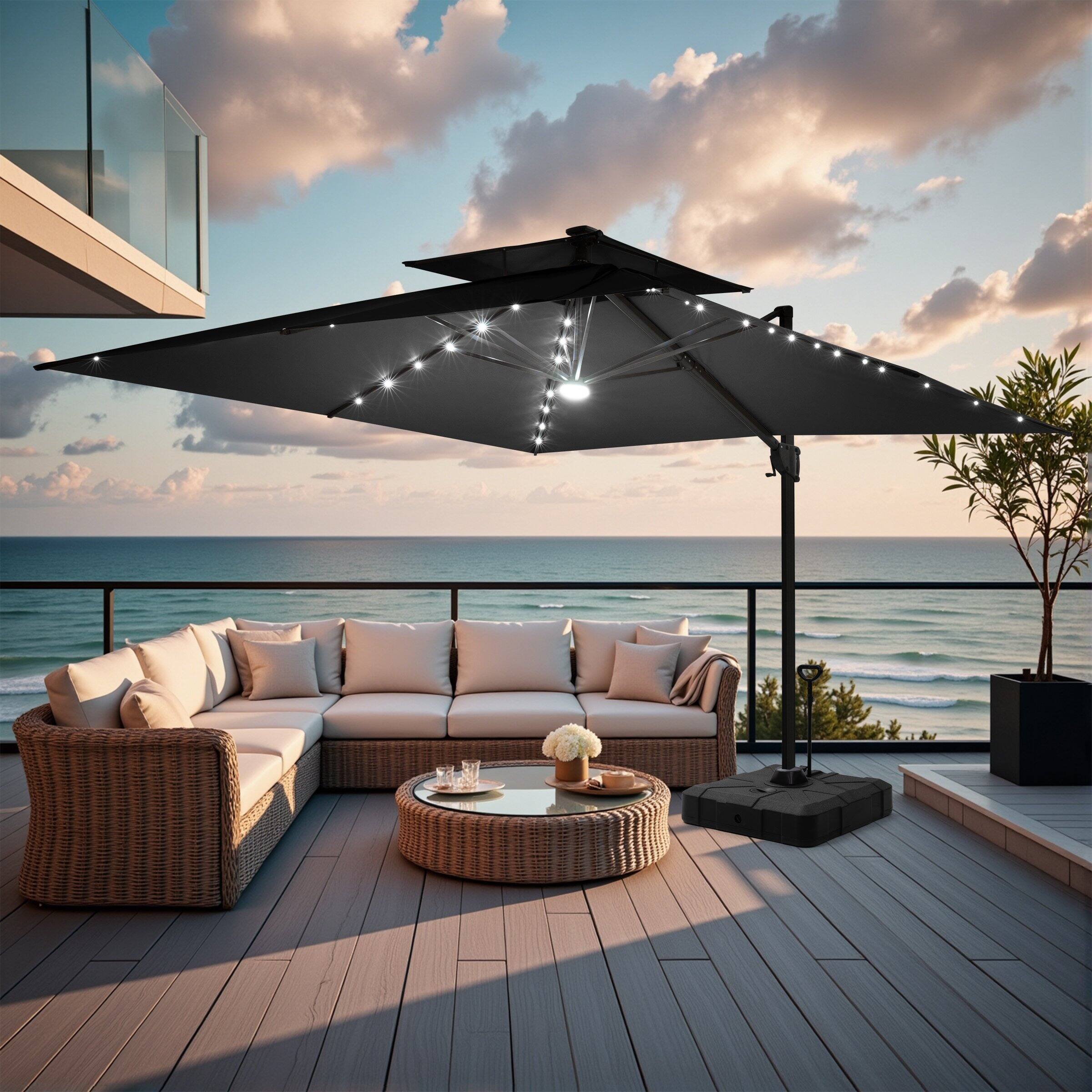 Angle. Crestlive Products - Crestlive Products 11x11ft Aluminum Cantilever Patio Umbrella with Lights with Base - Black.