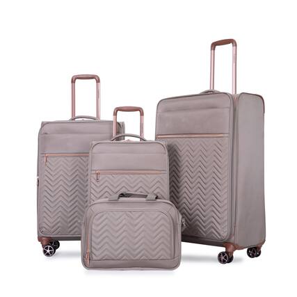 Front. Ecooso - 4 Piece Softshell Suitcase Set Lightweight Spinner Luggage for Travel and Business - khaki.