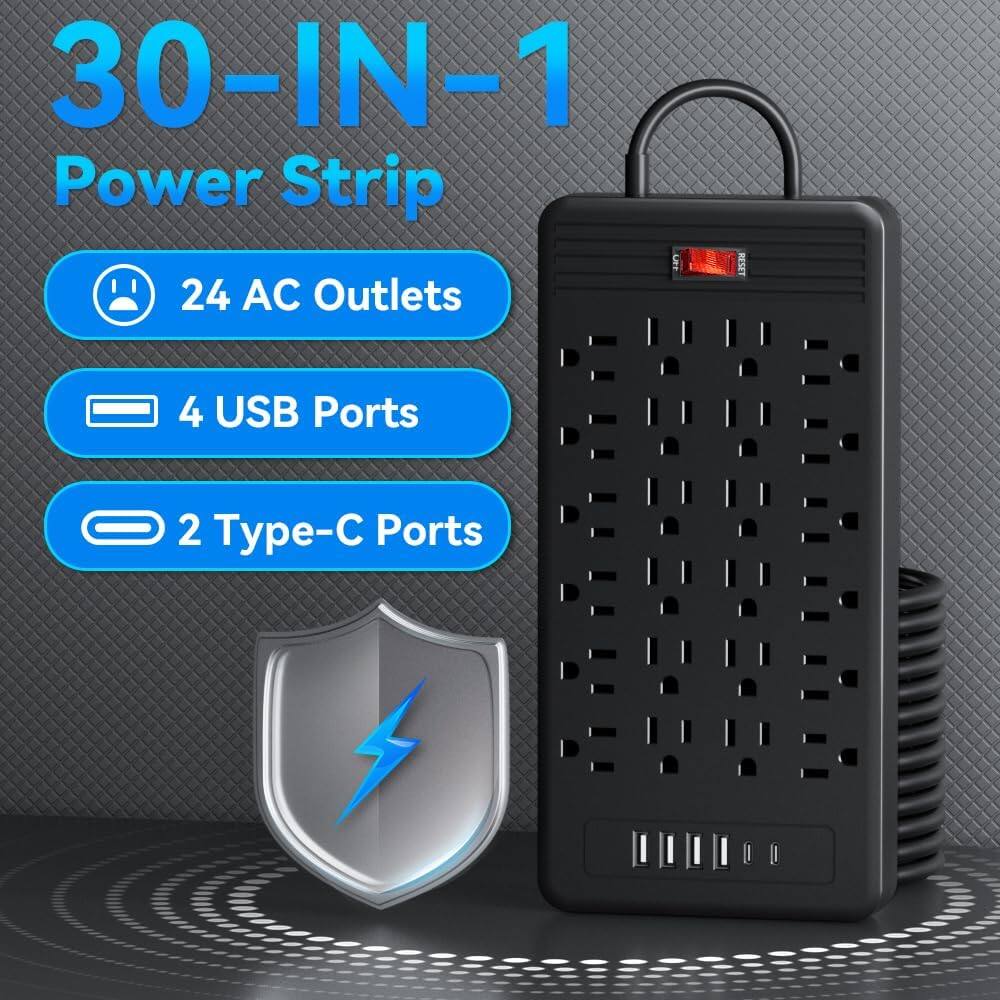 30-IN-1 Power Strip

- 24 AC Outlets
- 4 USB Ports
- 2 Type-C Ports