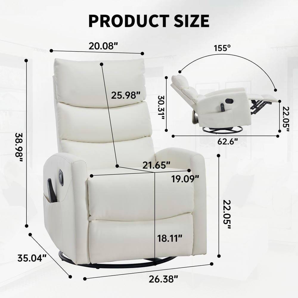 PRODUCT SIZE

- Width: 38.98"
- Depth: 26.38"
- Height: 35.04"
- Seat Height: 18.11"
- Seat Depth: 21.65"
- Back Height: 25.98"
- Armrest Height: 20.08"
- Reclining Angle: 155°
- Base Width: 62.6"
- Base Depth: 22.05"
- Base Height: 19.09"
- Footrest Height: 22.05"
- Footrest Depth: 30.31"