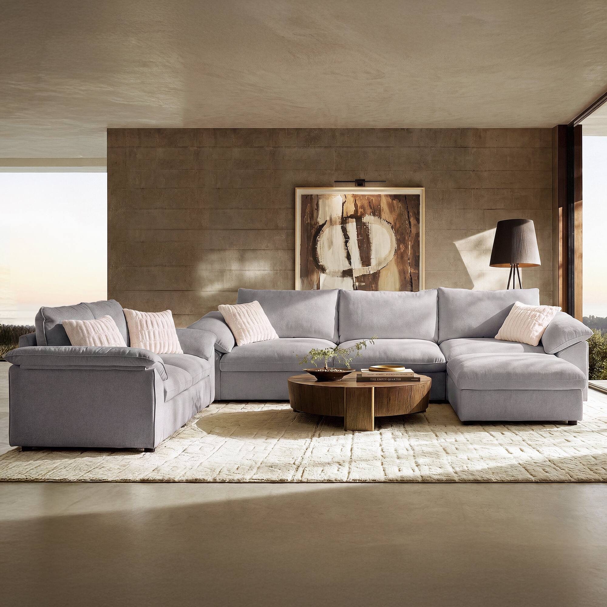 Angle. ModernMate - 3-Piece Chenille Cloud Down-Blend Modular Living Room Set, Includes 3-Seat, Loveseat & Ottoman - Gray 3-Piece.