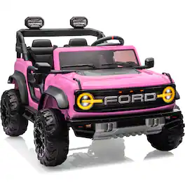 FIRST RIDE ON - 24V Ride on Toys for Big Kids Licensed Ford Bronco Raptor 2 Seater Ride on Cars with Remote Control Led Lights Bluetooth - Pink