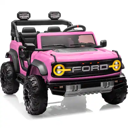 Front. FIRST RIDE ON - 24V Ride on Toys for Big Kids Licensed Ford Bronco Raptor 2 Seater Ride on Cars with Remote Control Led Lights Bluetooth - Pink.