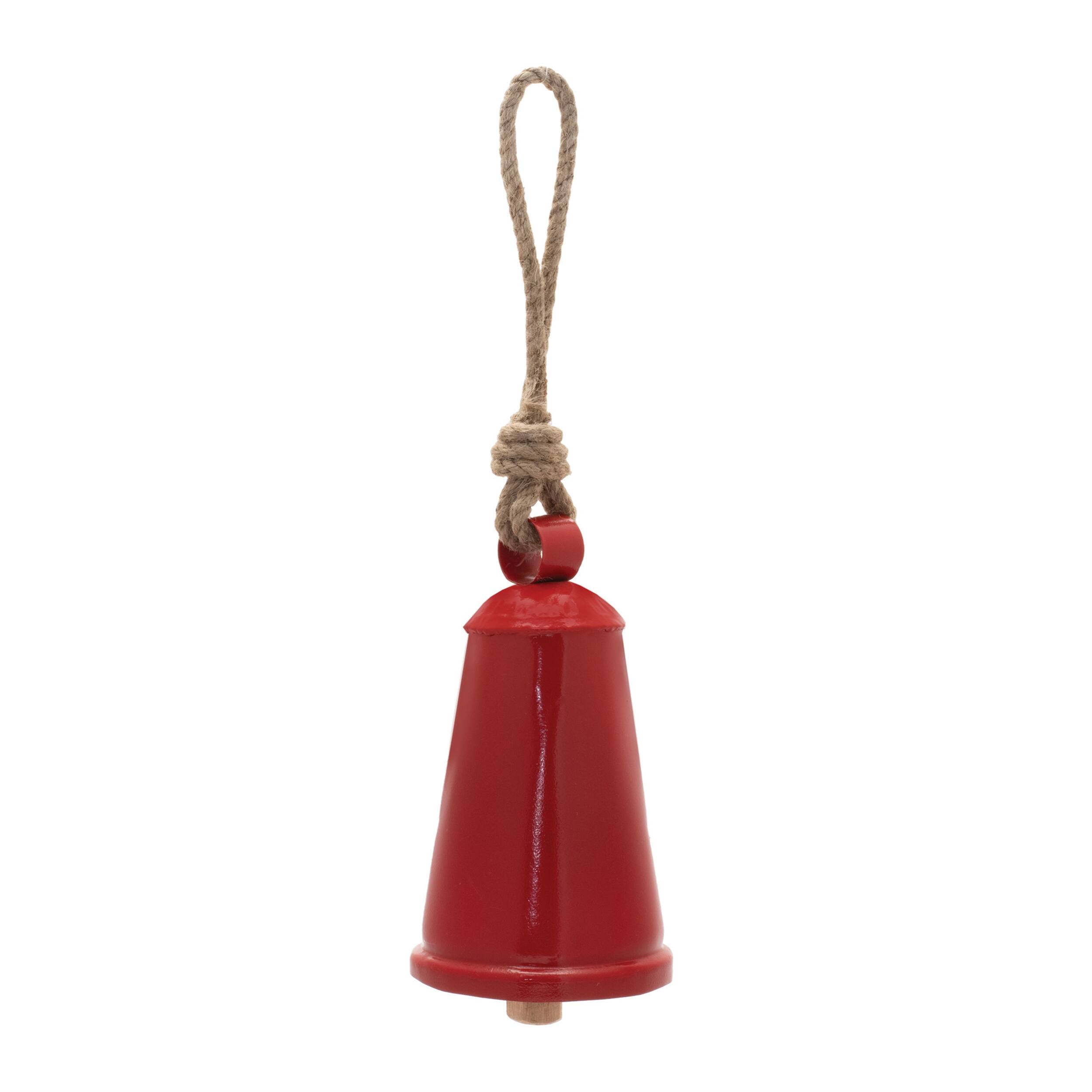 Angle. BreeBe - Rustic Metal Bell Ornament (Set of 4) - Red, beige.