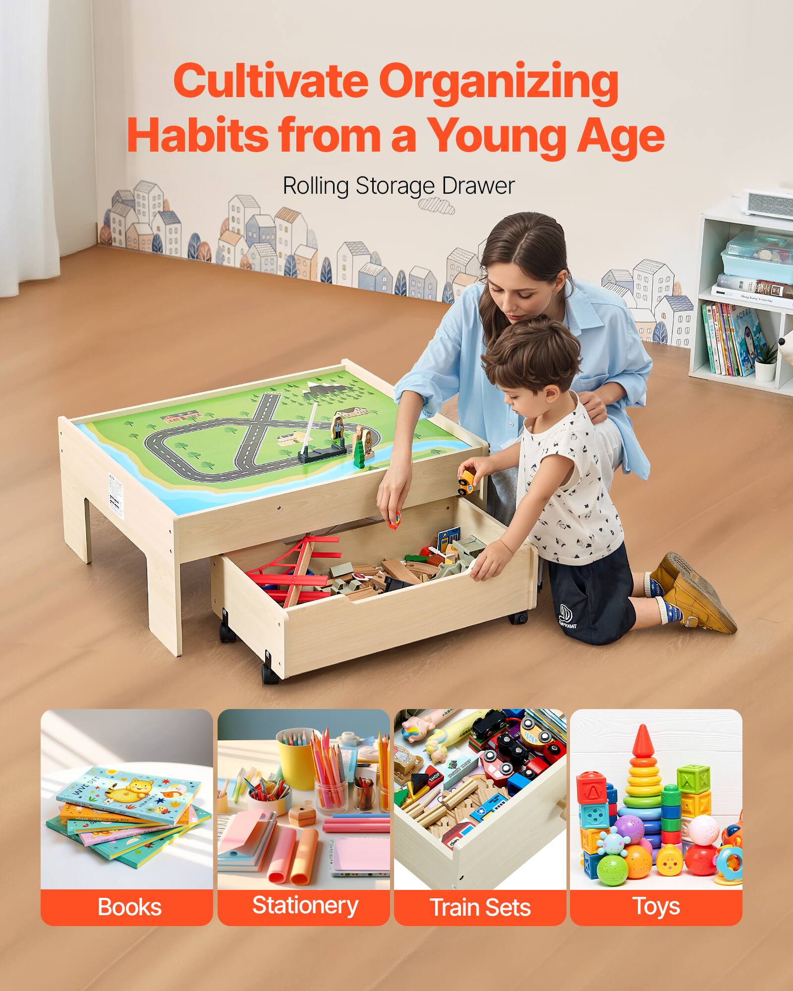 Cultivate Organizing Habits from a Young Age

Rolling Storage Drawer

Books

Stationery

Train Sets

Toys