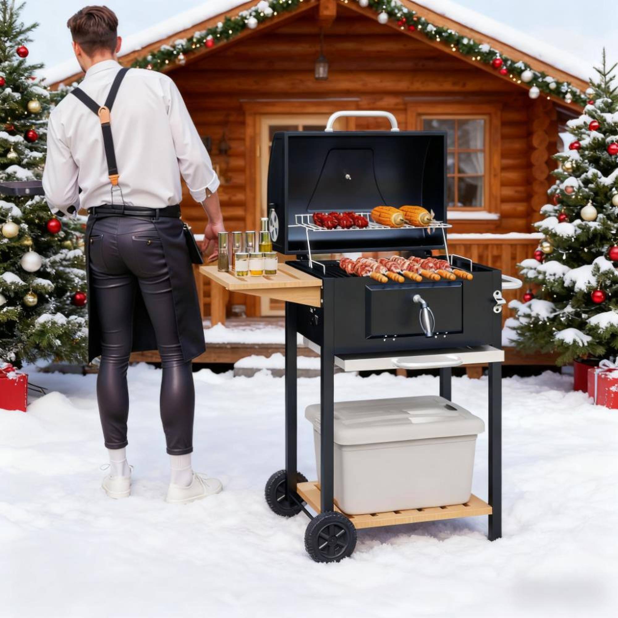 Alt View 3. GOODSILO - Outdoor Portable Charcoal BBQ Grill with Adjustable Height and Convenient Storage Features - Black.