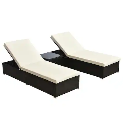 Front. Spaco - Spaco 2PCS Adjustable Chaise Lounge, PE Rattan Pool Table Teak Accent - Cream White.