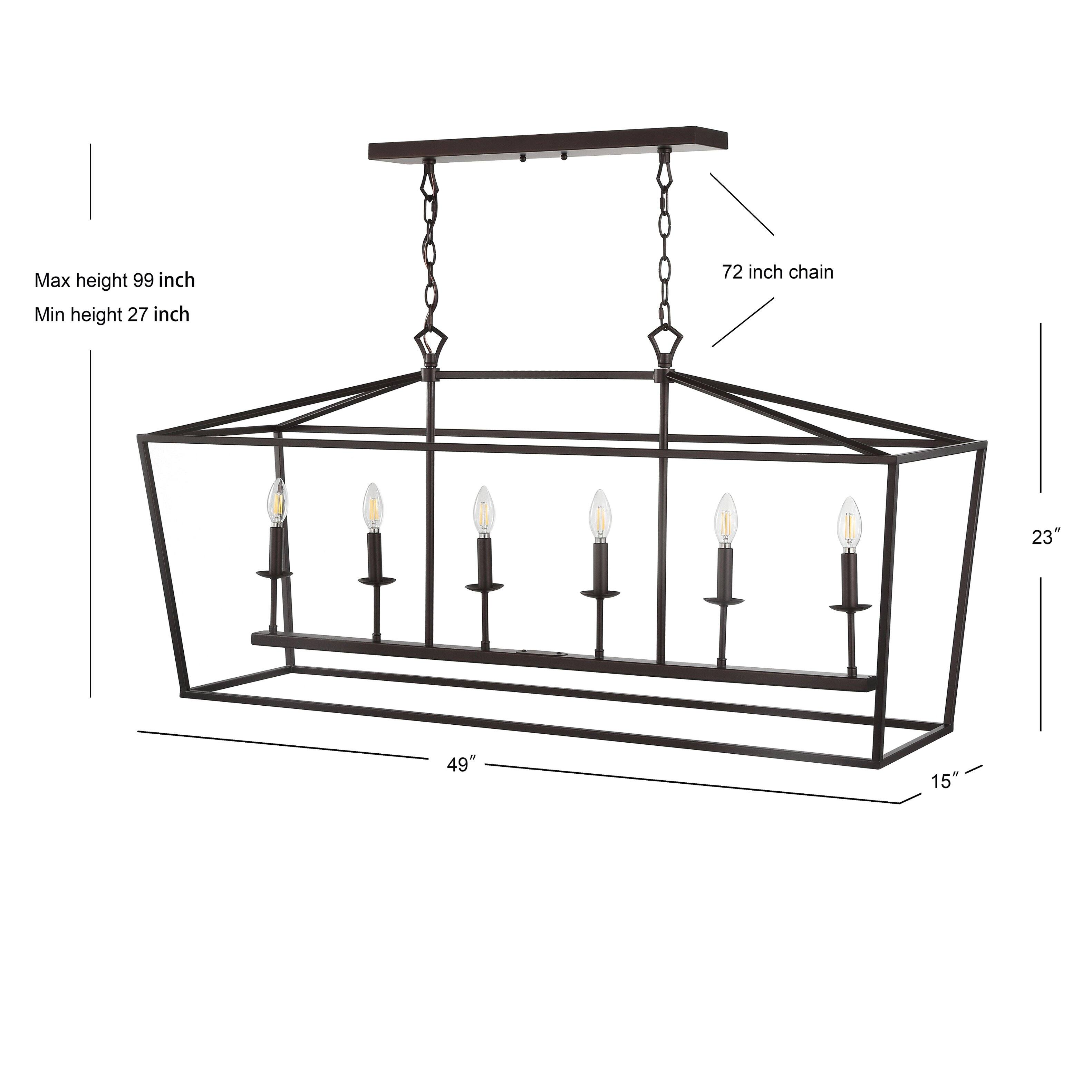 Max height 99 inch  
Min height 27 inch  
72 inch chain  
49"  
23"  
15"